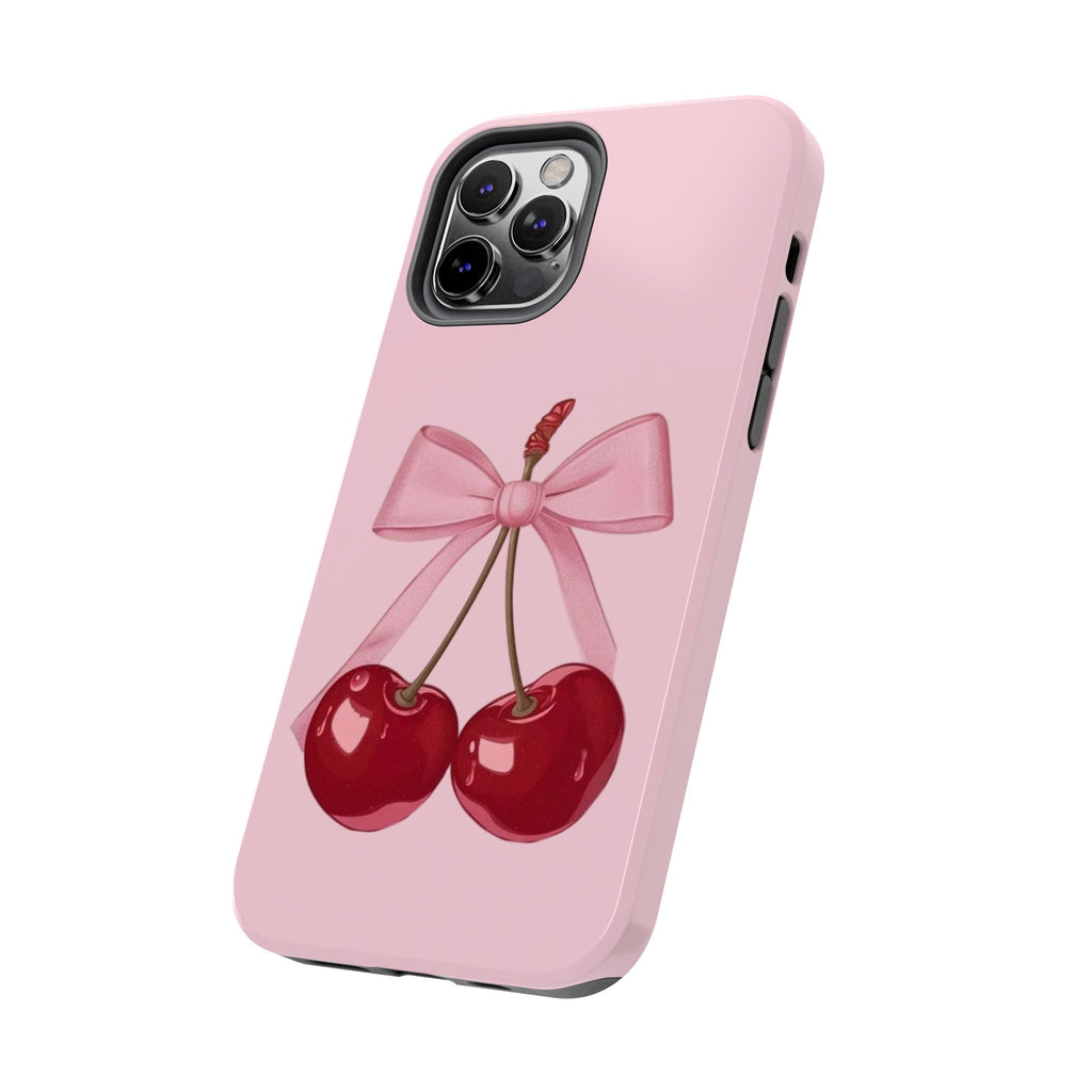 Pink Cherry Tough Phone Case — Cute Bow Cherry Protective Phone Cover