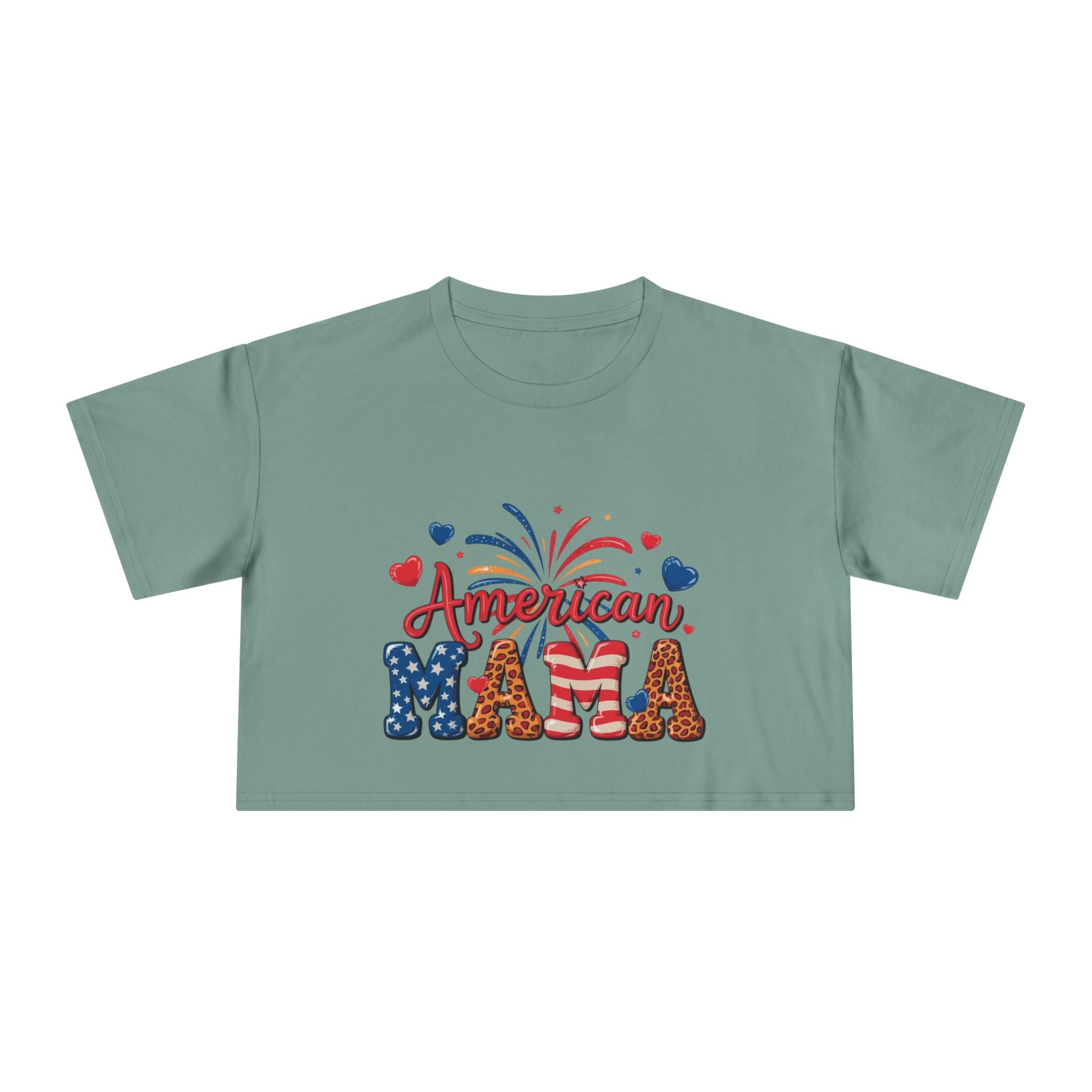 American Mama crop tee | Patriotic Fourth of July fireworks USA design