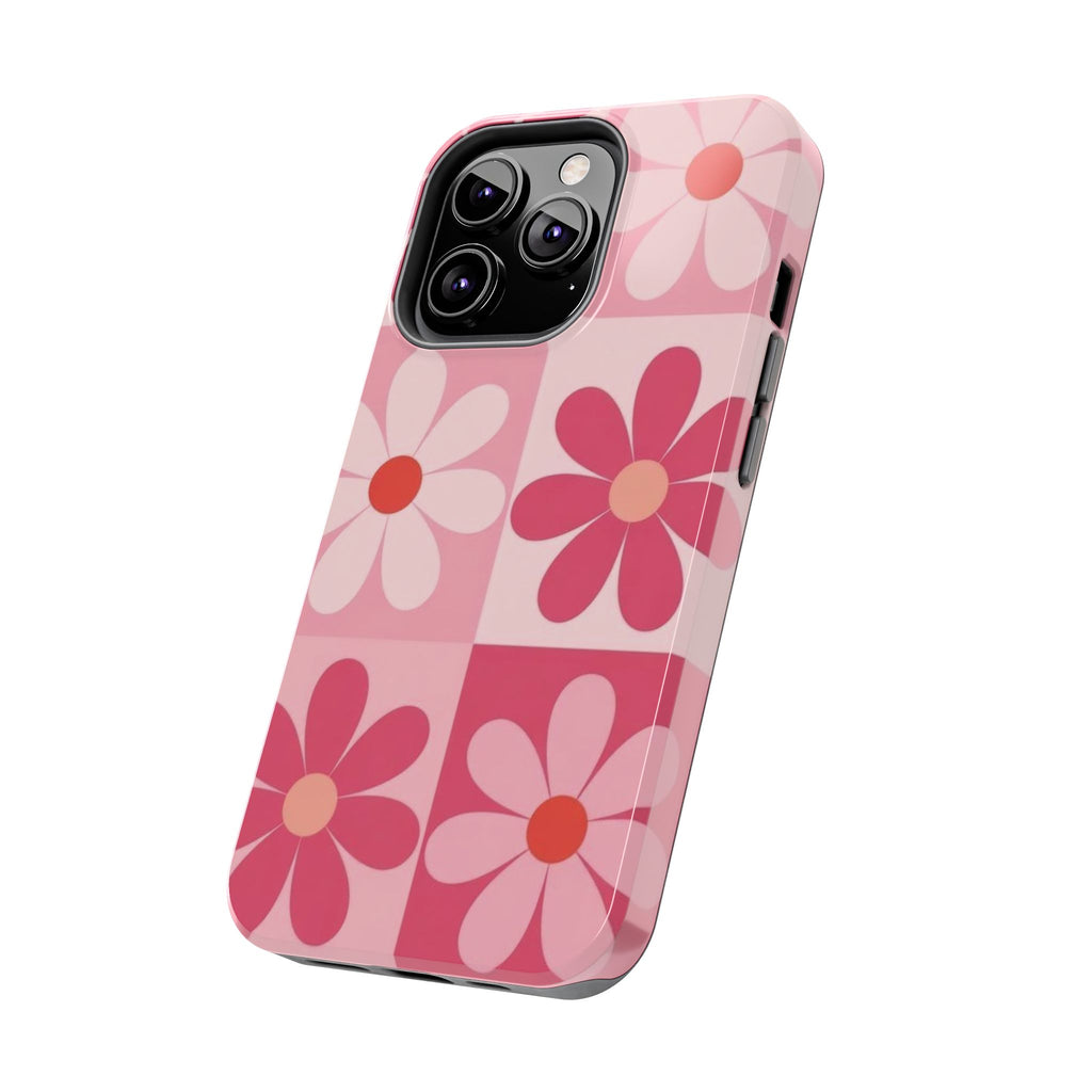 Pink Retro Daisy Phone Case — Tough Shockproof Floral iPhone Cover