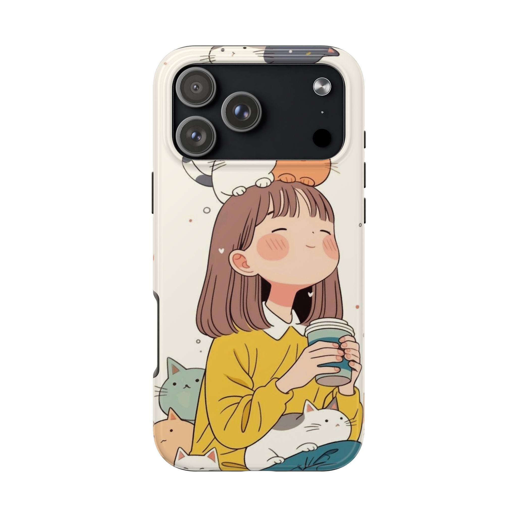 Girl with Cats Phone Case | Cute Cat Stack Illustration