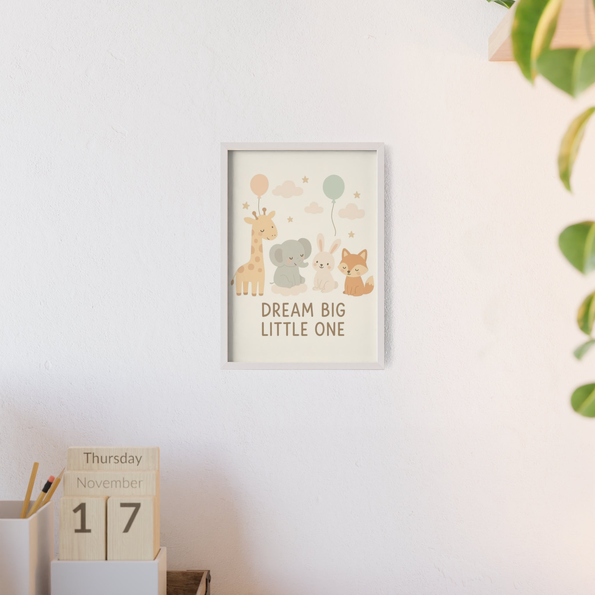 Dream Big Little One Nursery Poster — Woodland Animals Framed Wall Art