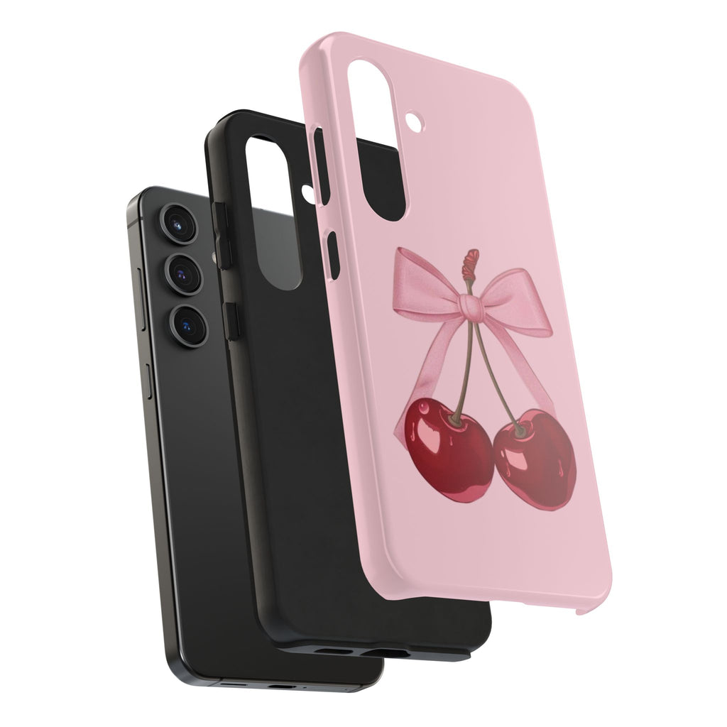 Pink Cherry Tough Phone Case — Cute Bow Cherry Protective Phone Cover