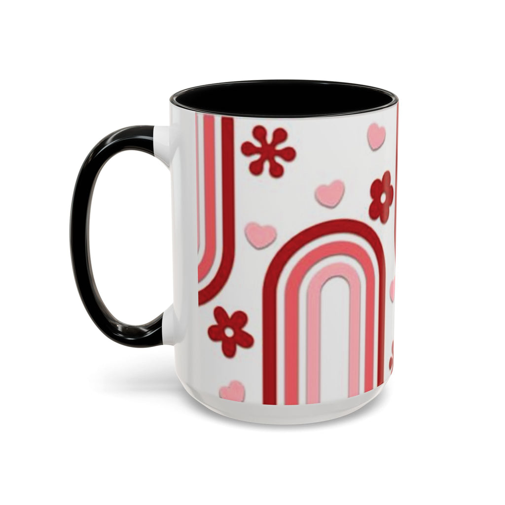 Retro Pink Rainbow Hearts and Flowers Accent Mug | 11oz or 15oz
