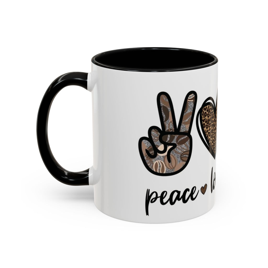 Coffee Love Accent Mug — Leopard Print Peace, Heart & Coffee Design (11/15oz)
