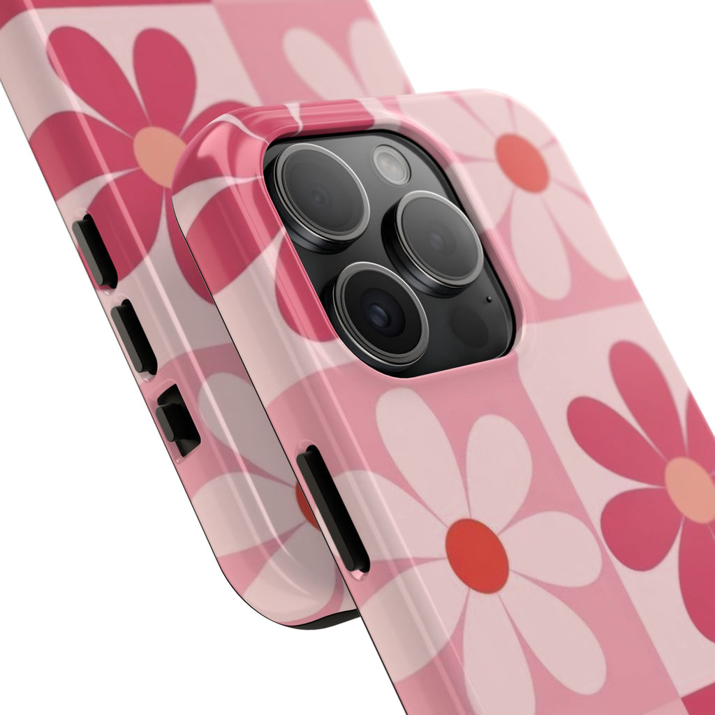 Pink Retro Daisy Phone Case — Tough Shockproof Floral iPhone Cover