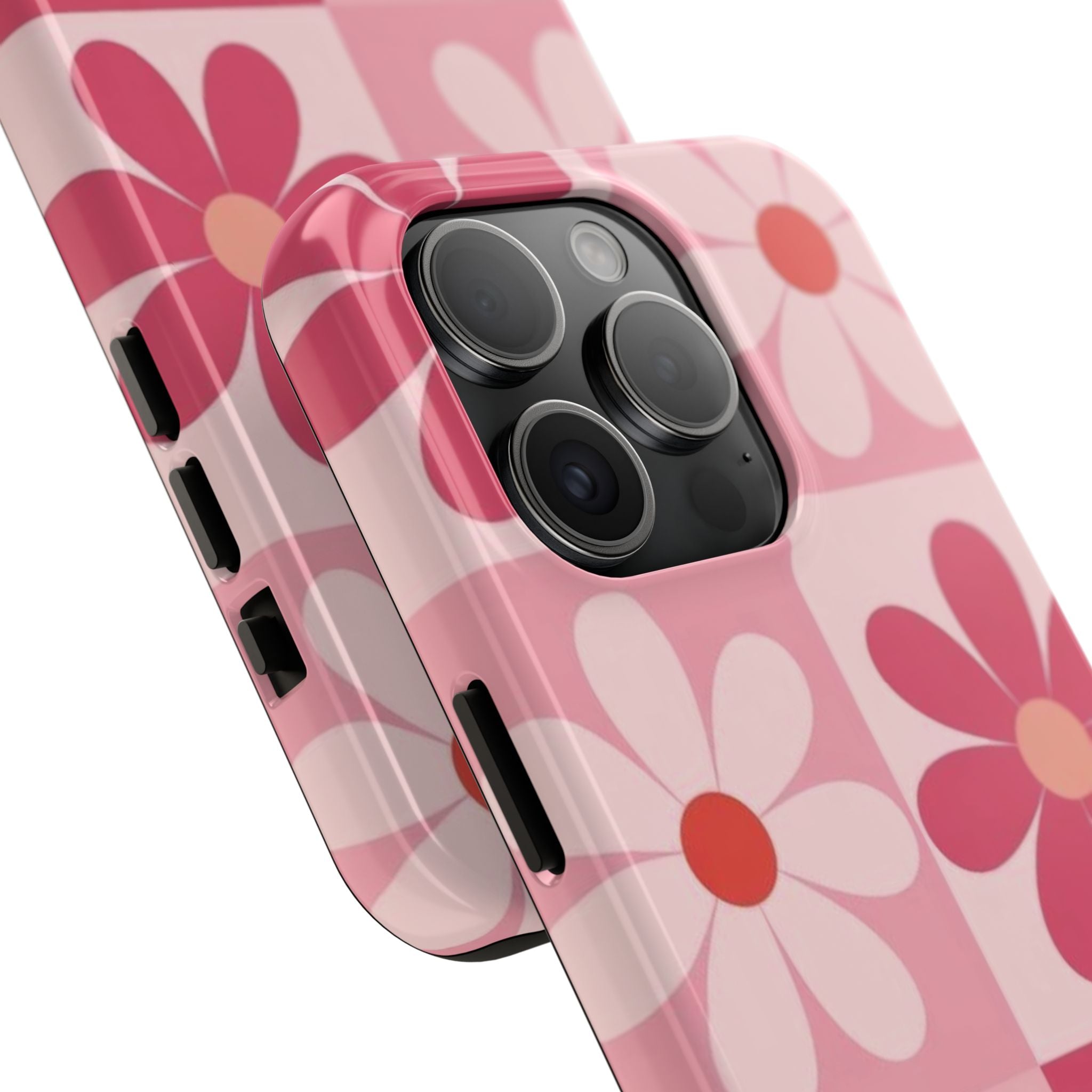 Pink Retro Daisy Phone Case — Tough Shockproof Floral iPhone Cover