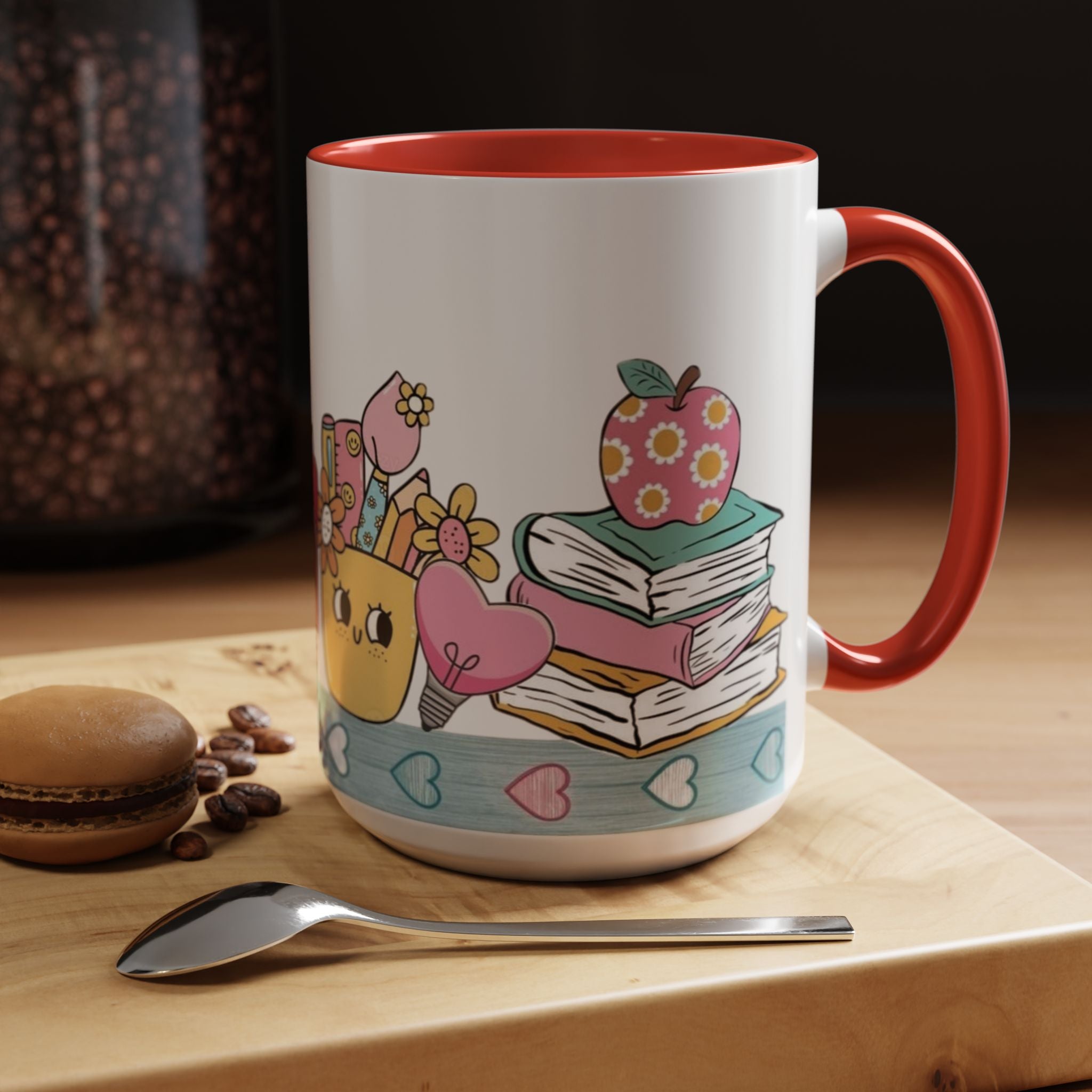 Cute Teacher Desk Accent Coffee Mug — Kawaii School Supplies Design