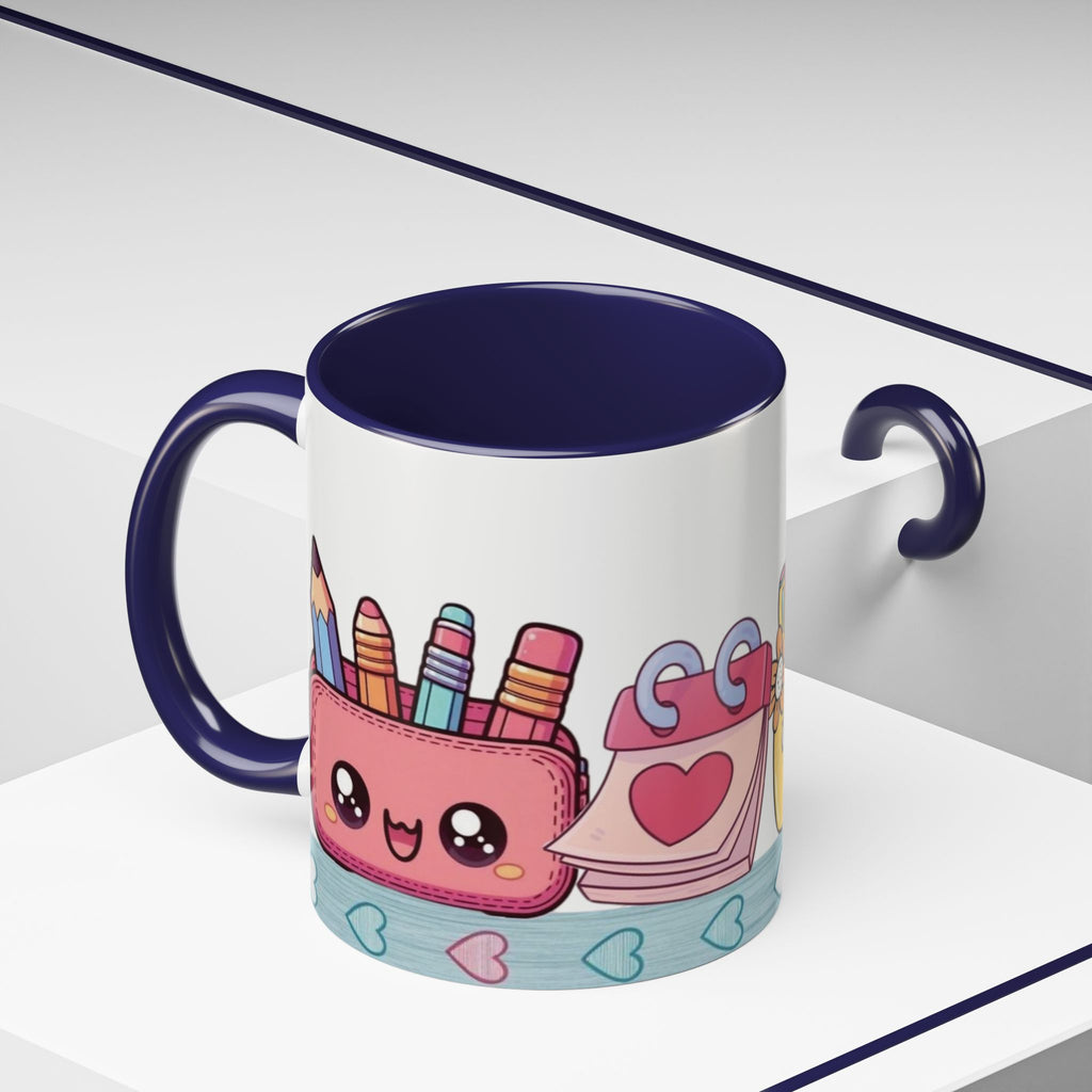 Cute Teacher Desk Accent Coffee Mug — Kawaii School Supplies Design