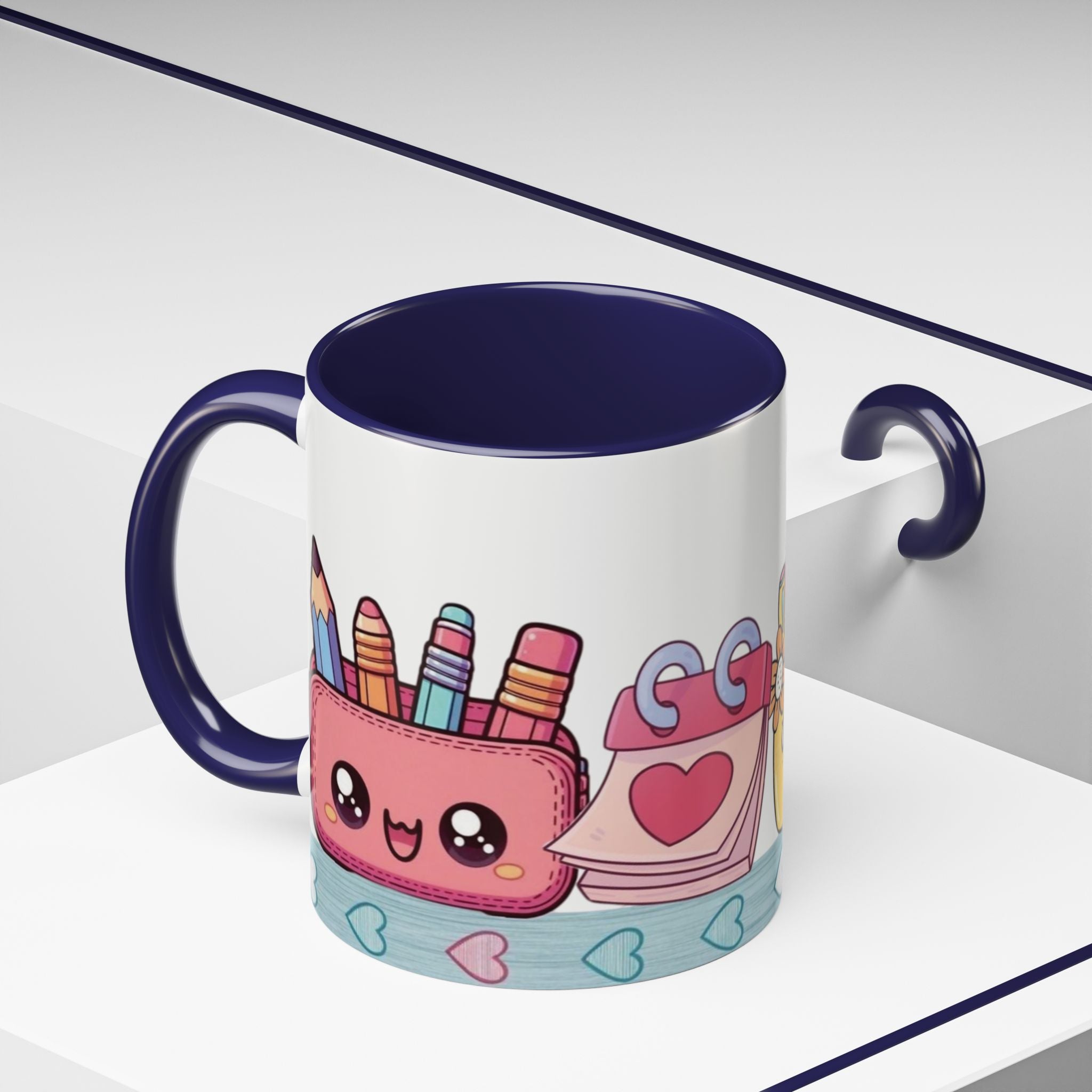 Cute Teacher Desk Accent Coffee Mug — Kawaii School Supplies Design
