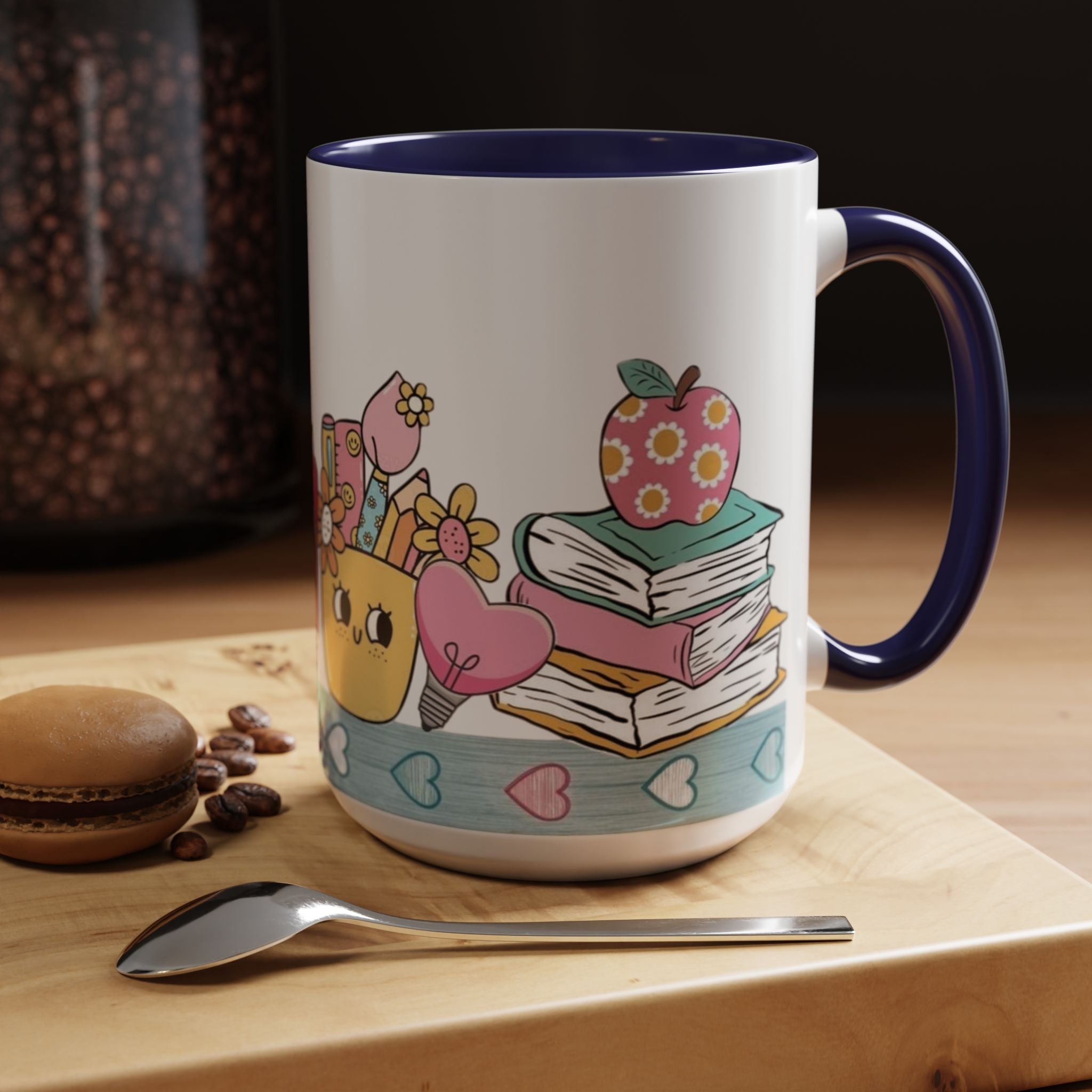 Cute Teacher Desk Accent Coffee Mug — Kawaii School Supplies Design