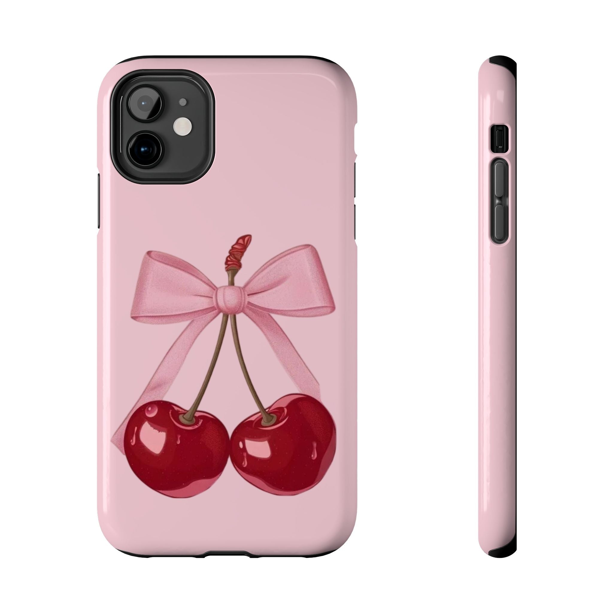 Pink Cherry Tough Phone Case — Cute Bow Cherry Protective Phone Cover
