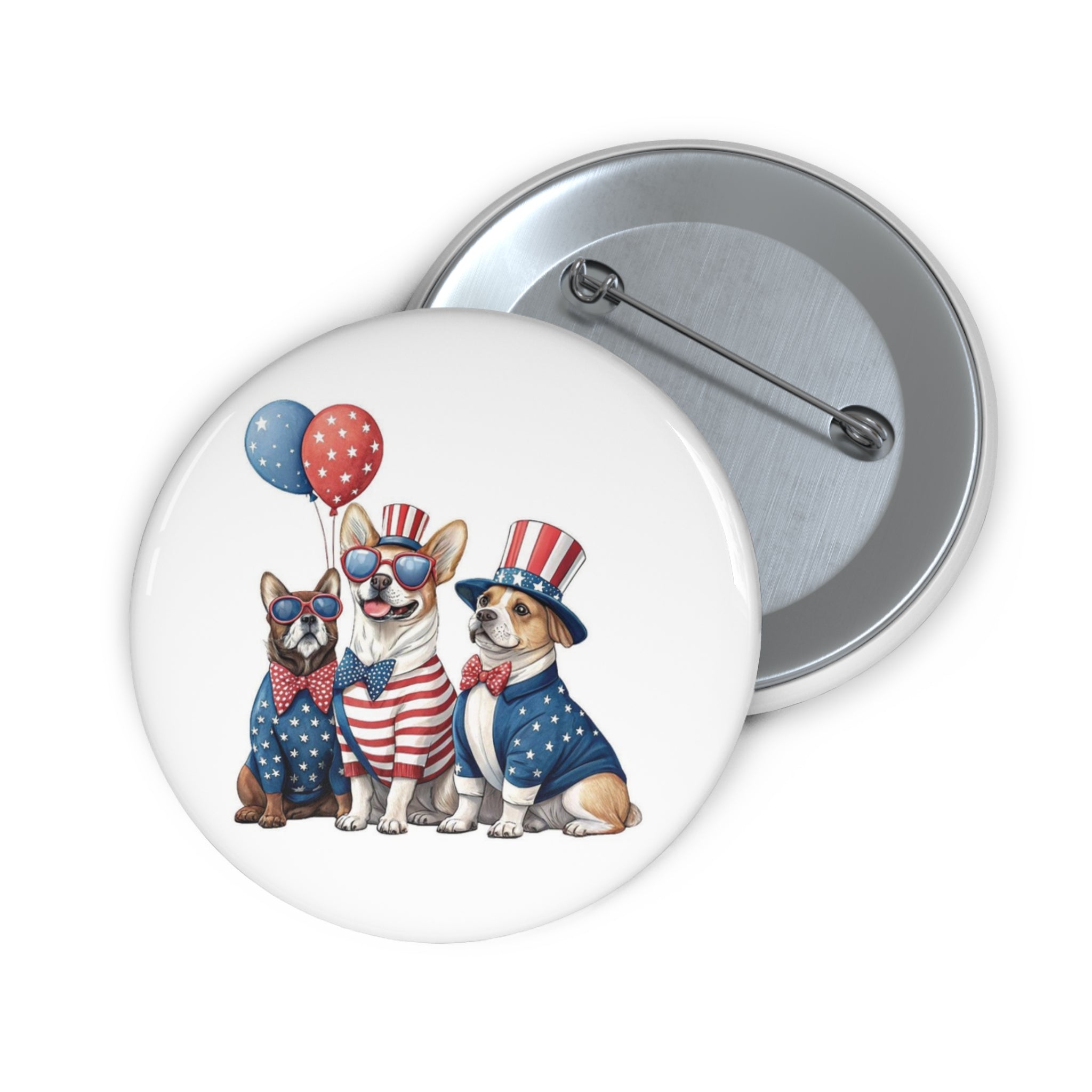 Patriotic Dogs Pin Button | 4th of July Puppy Flag Badge