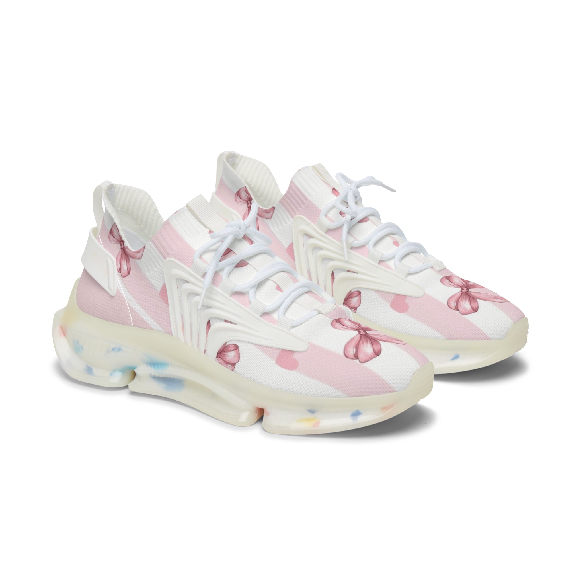 Women’s Mesh Sneakers — Pink Striped Bow Athletic Shoes
