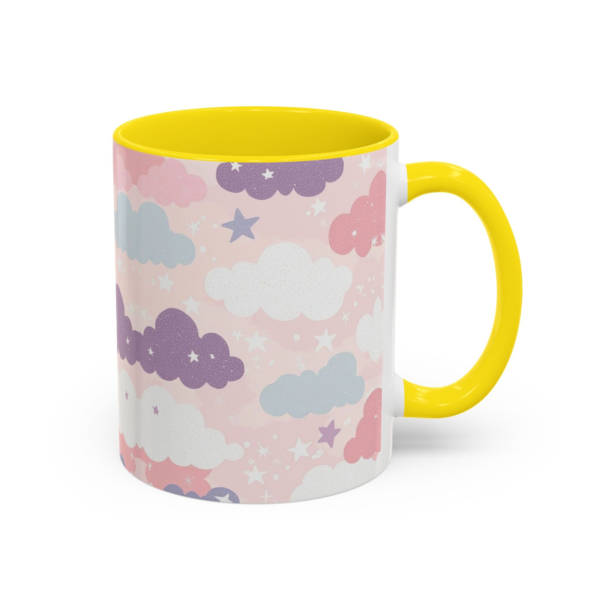 Pastel Cloud Pattern Coffee Mug | Cute Stars and Clouds Design