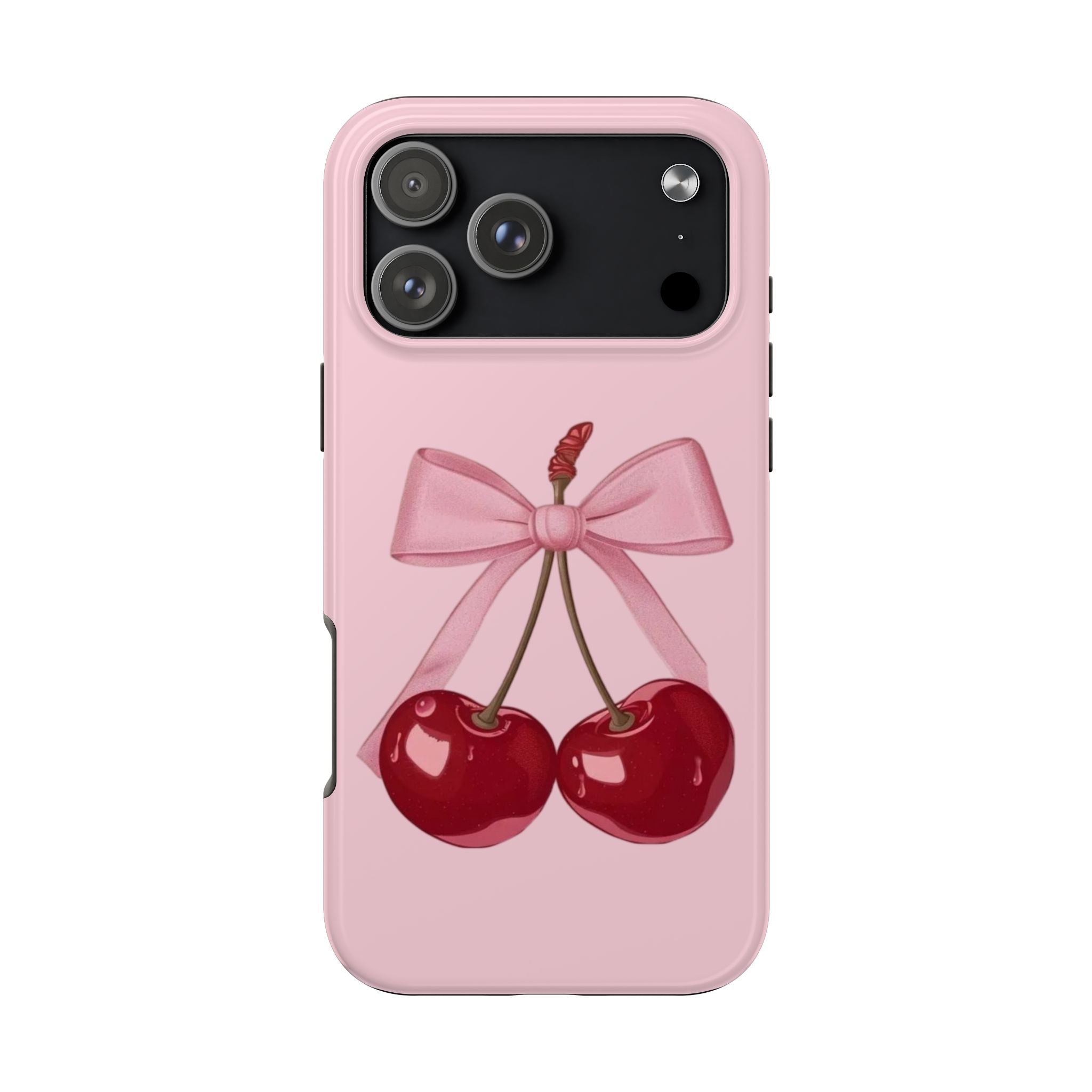 Pink Cherry Tough Phone Case — Cute Bow Cherry Protective Phone Cover