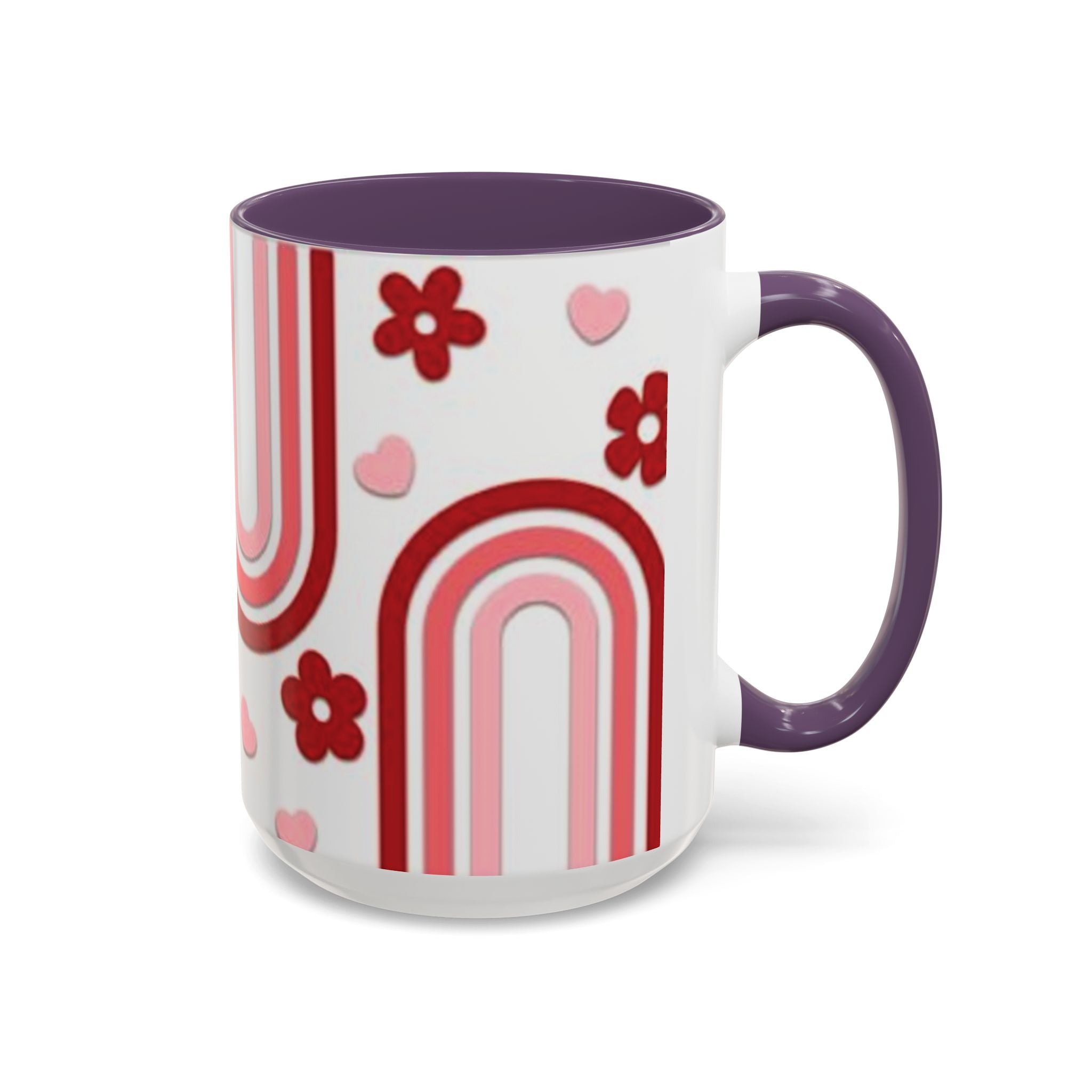 Retro Pink Rainbow Hearts and Flowers Accent Mug | 11oz or 15oz