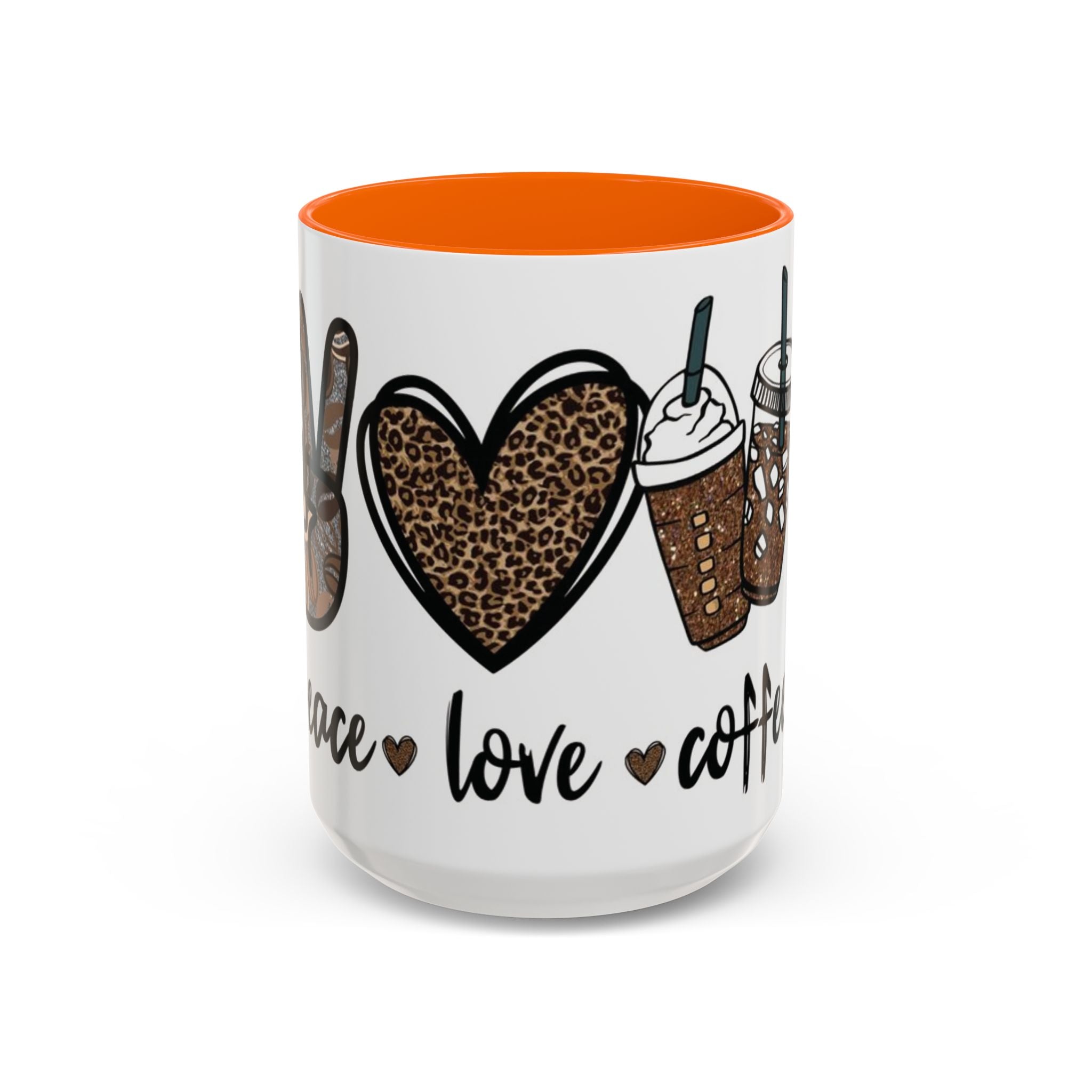Coffee Love Accent Mug — Leopard Print Peace, Heart & Coffee Design (11/15oz)