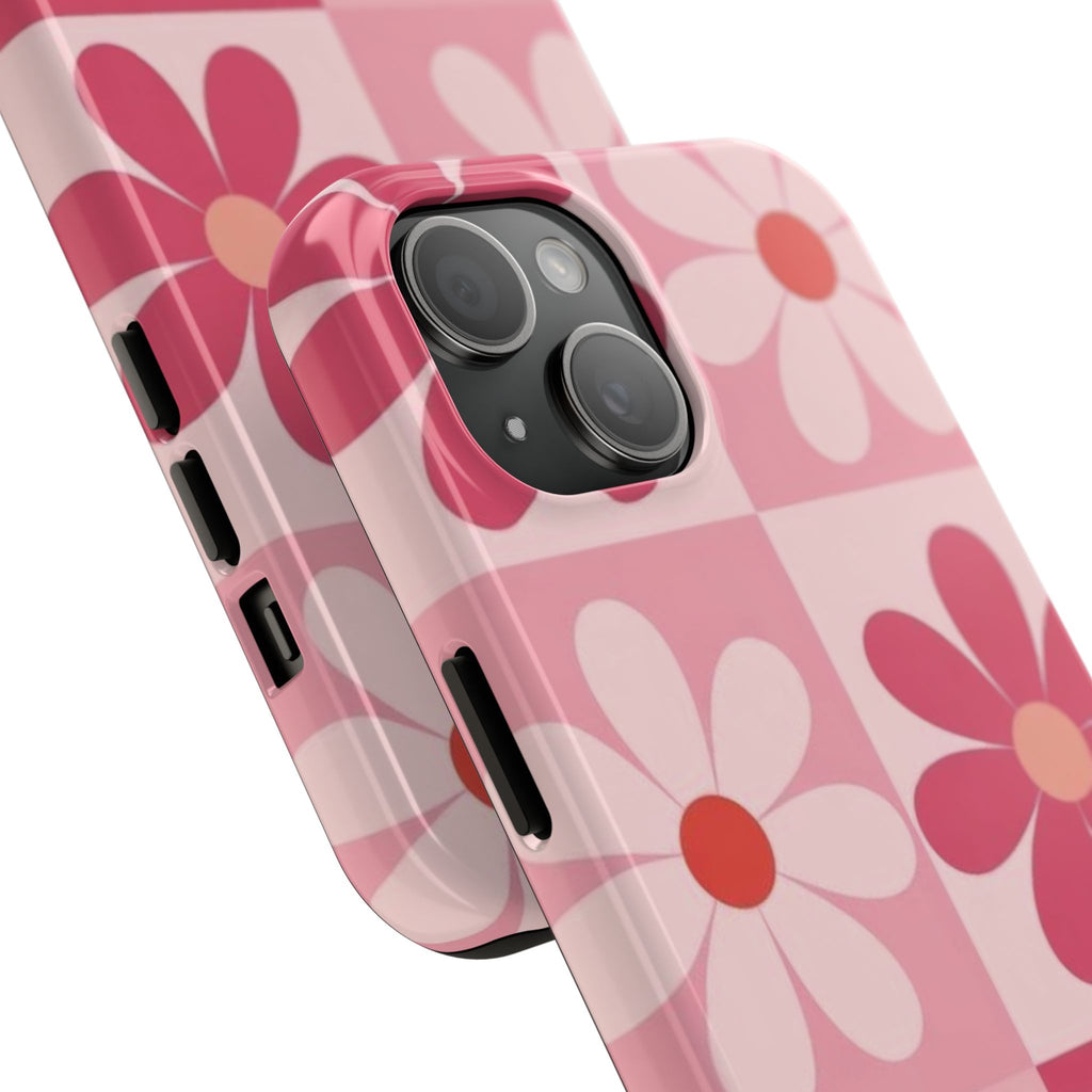 Pink Retro Daisy Phone Case — Tough Shockproof Floral iPhone Cover