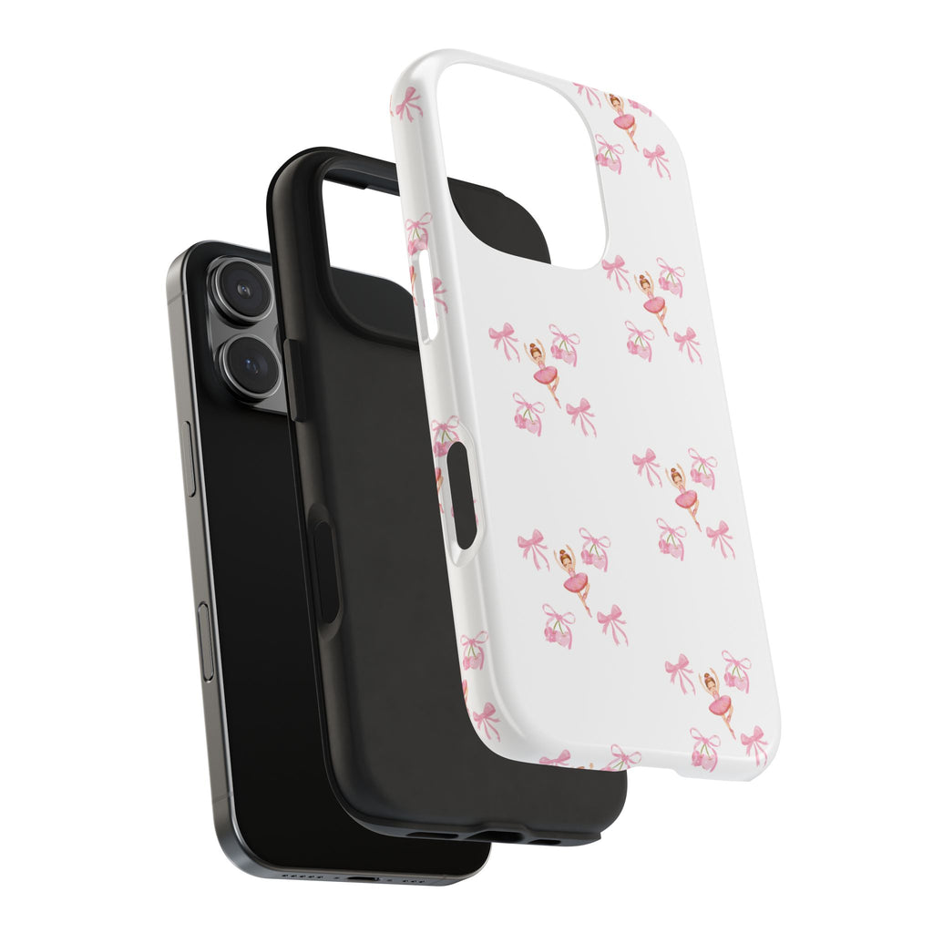 Pink Ballet Pattern Tough Phone Case — Cute Ballerina & Ribbon Design