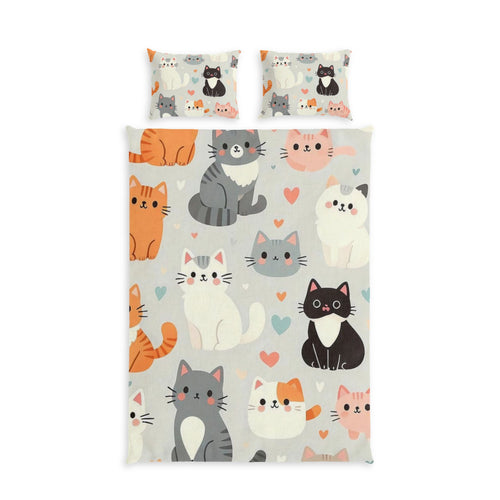 Cat Pattern Cotton Bed Set – Cute Kittens Duvet Cover & Pillowcases