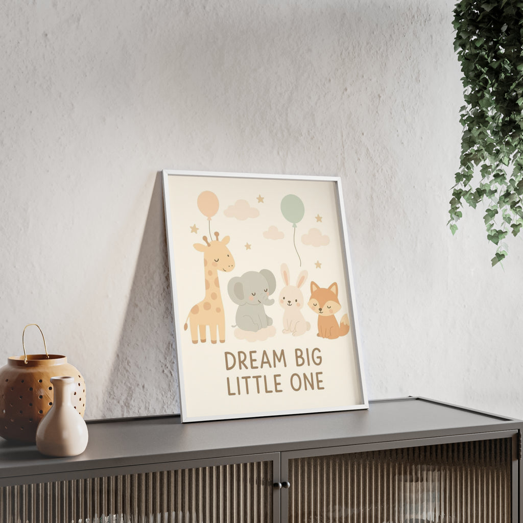 Dream Big Little One Nursery Poster — Woodland Animals Framed Wall Art