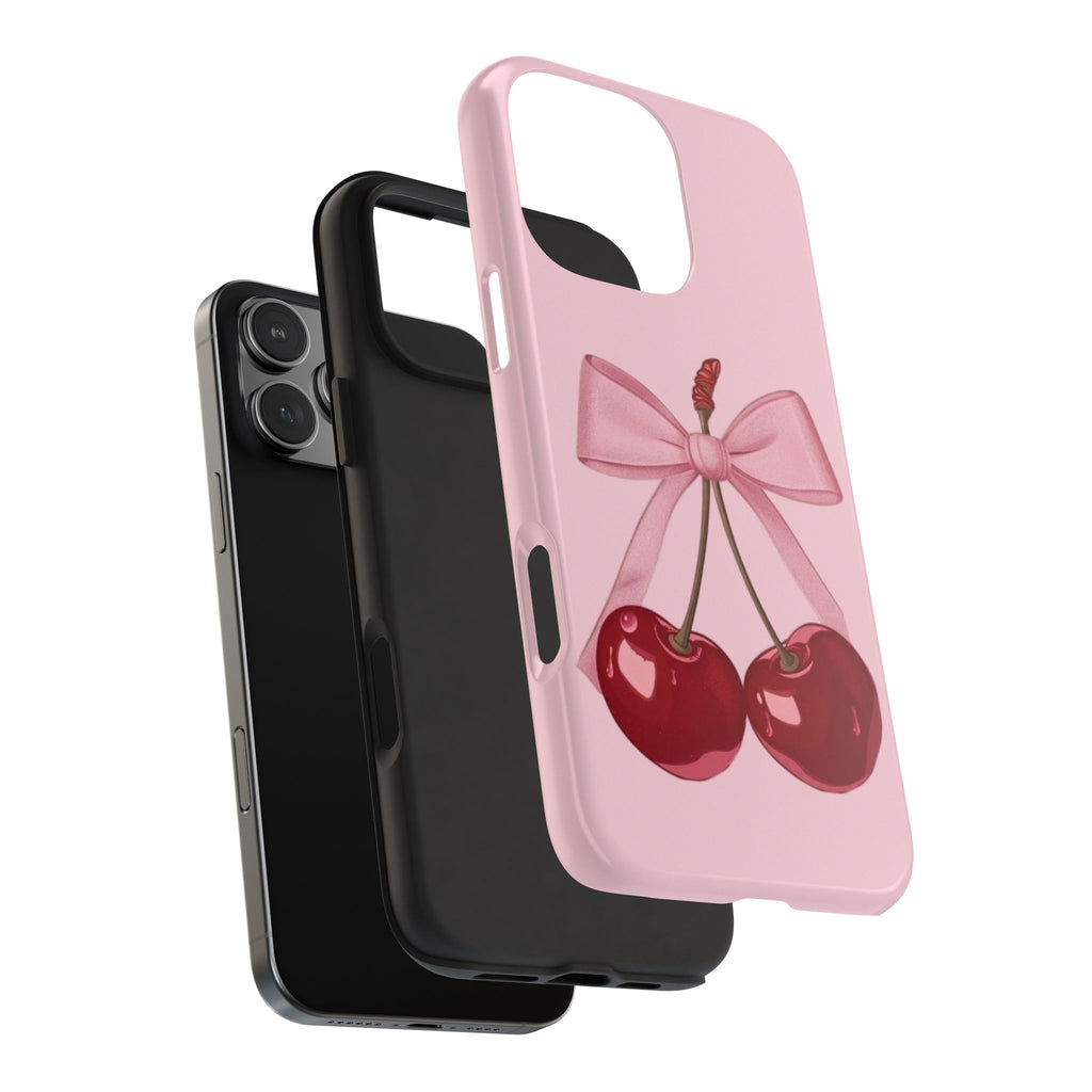 Pink Cherry Tough Phone Case — Cute Bow Cherry Protective Phone Cover