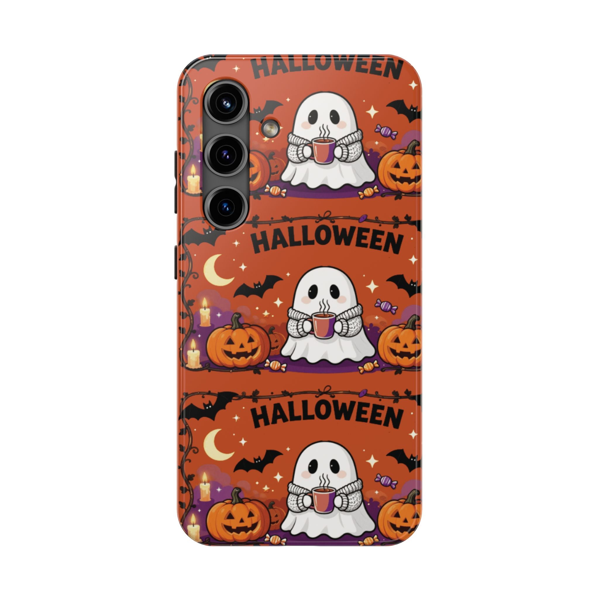 Halloween Ghost Pattern Tough Phone Case — Cute Pumpkin & Candy Halloween Phone Cover