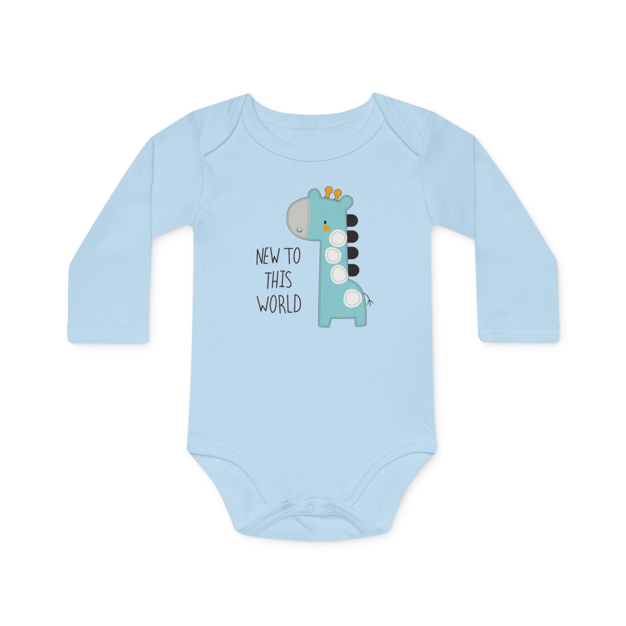 New to This World Baby Bodysuit — Organic Long-Sleeve Giraffe Baby Onesie