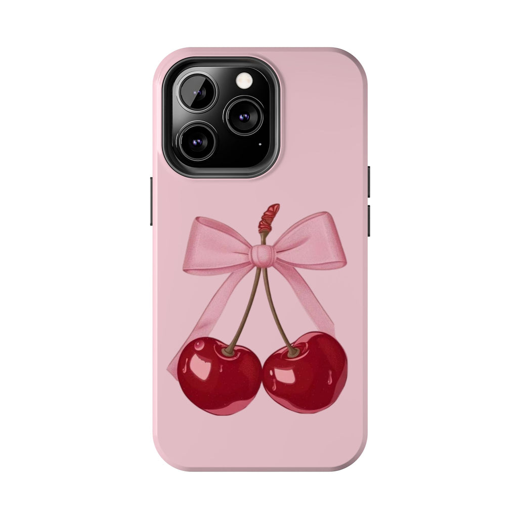 Pink Cherry Tough Phone Case — Cute Bow Cherry Protective Phone Cover