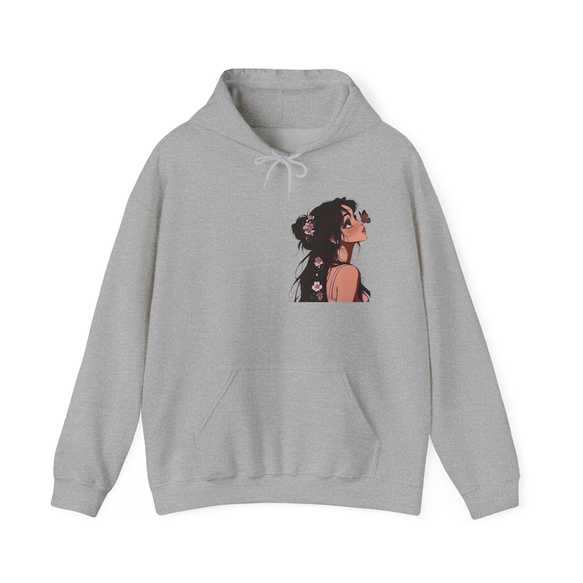 Girl Looking Up with Butterfly Hoodie | Anime Portrait Sweatshirt