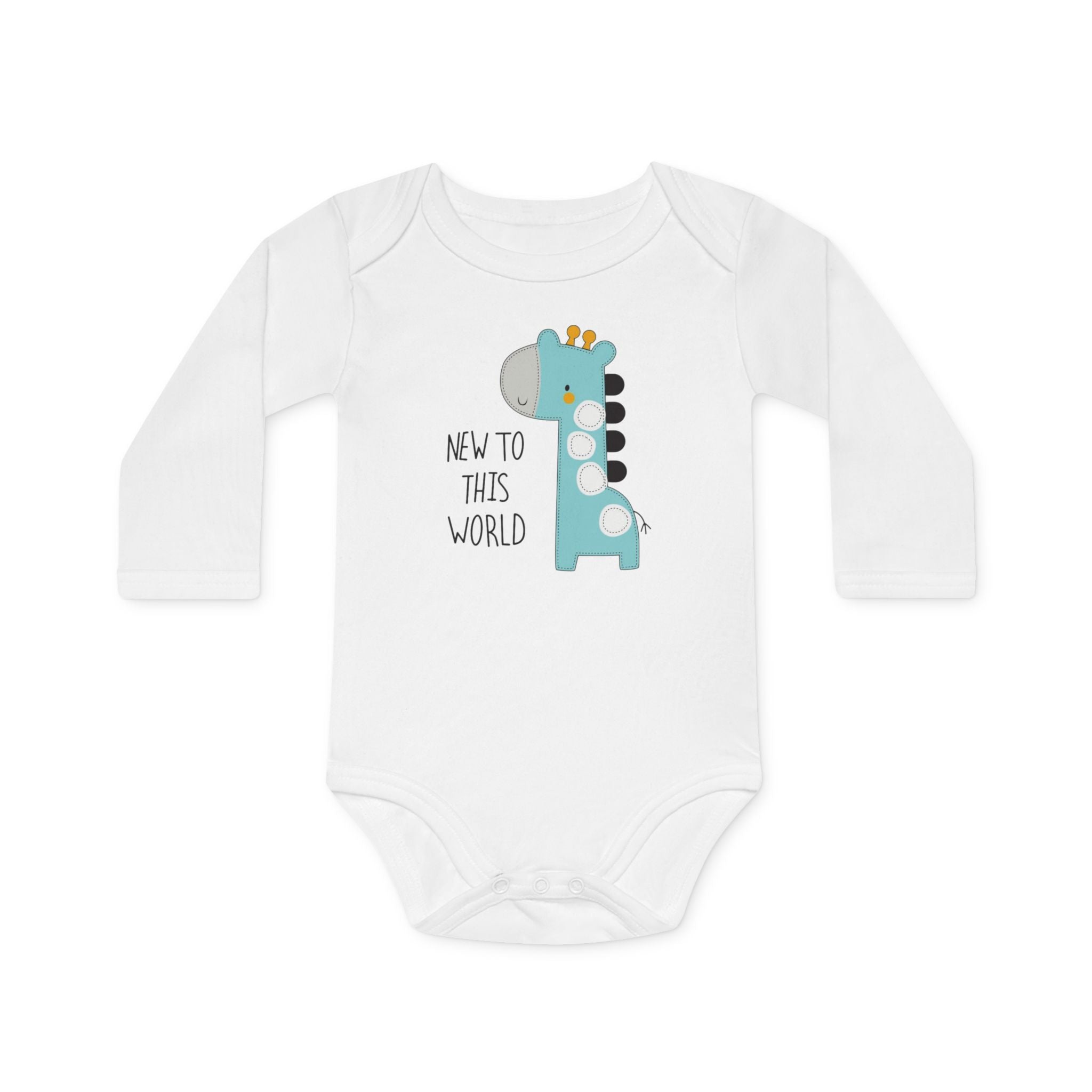 New to This World Baby Bodysuit — Organic Long-Sleeve Giraffe Baby Onesie