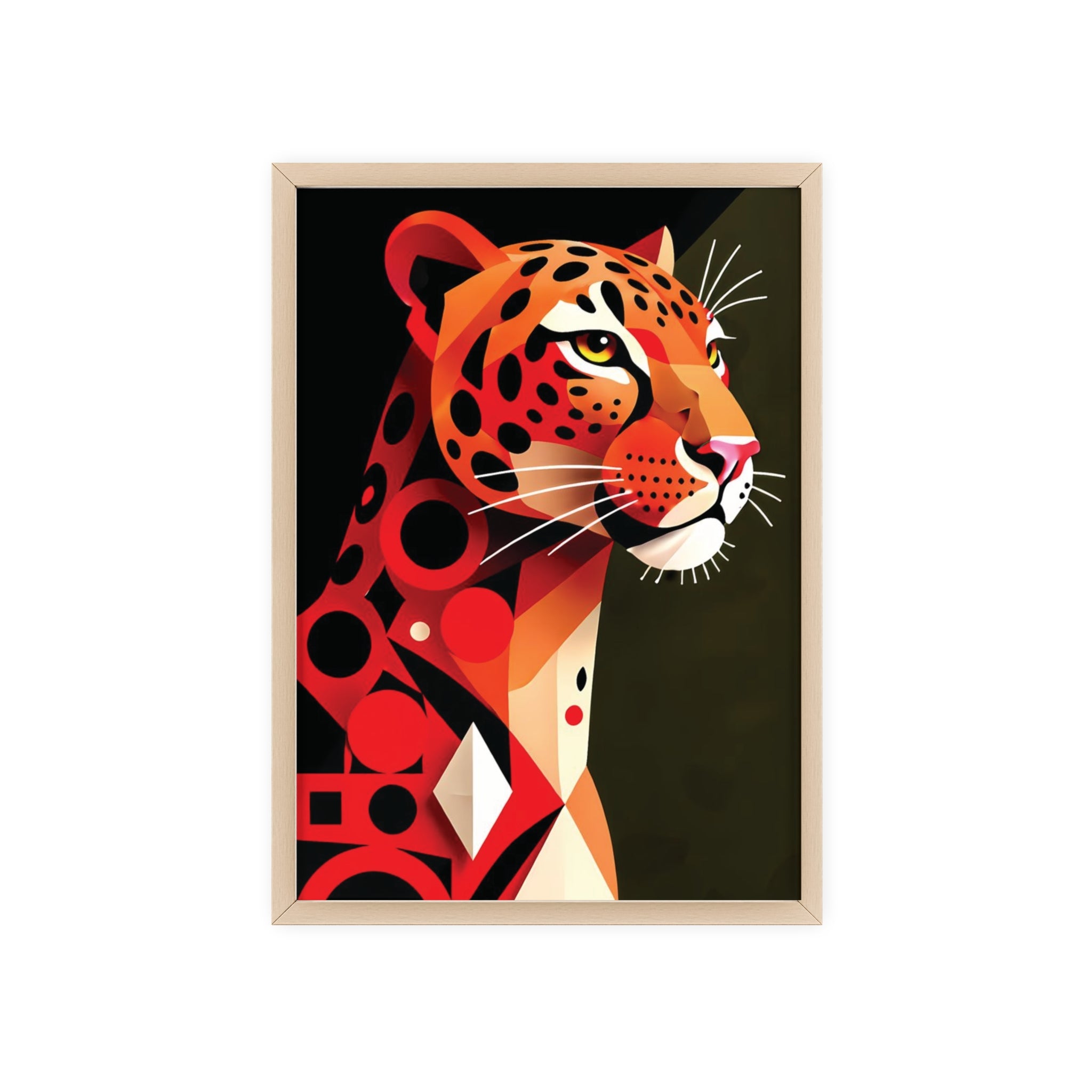 Geometric Leopard Art Poster with Wooden Frame — Bold Wildlife Wall Decor