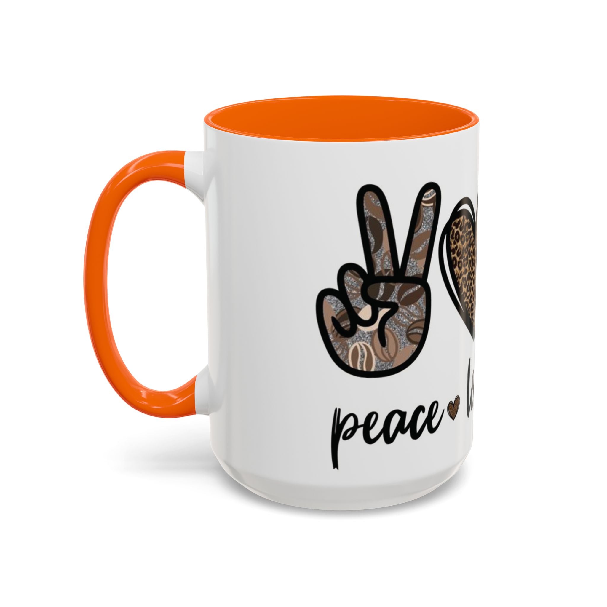 Coffee Love Accent Mug — Leopard Print Peace, Heart & Coffee Design (11/15oz)