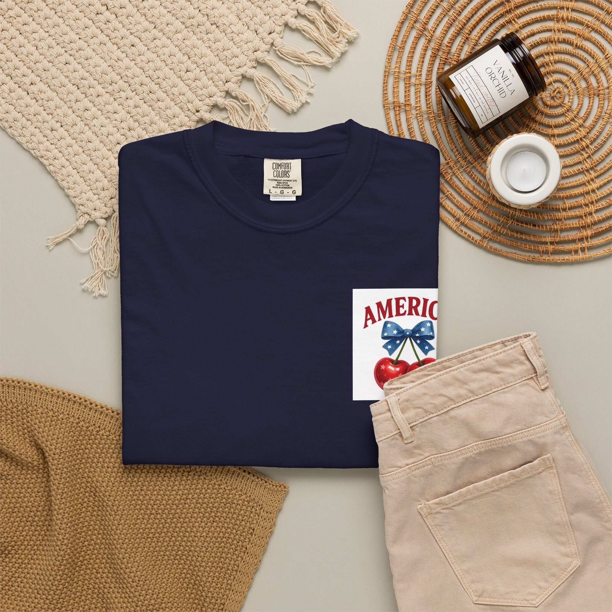 America Cherry Bow T-shirt | Patriotic Stars & Stripes Cherry Design