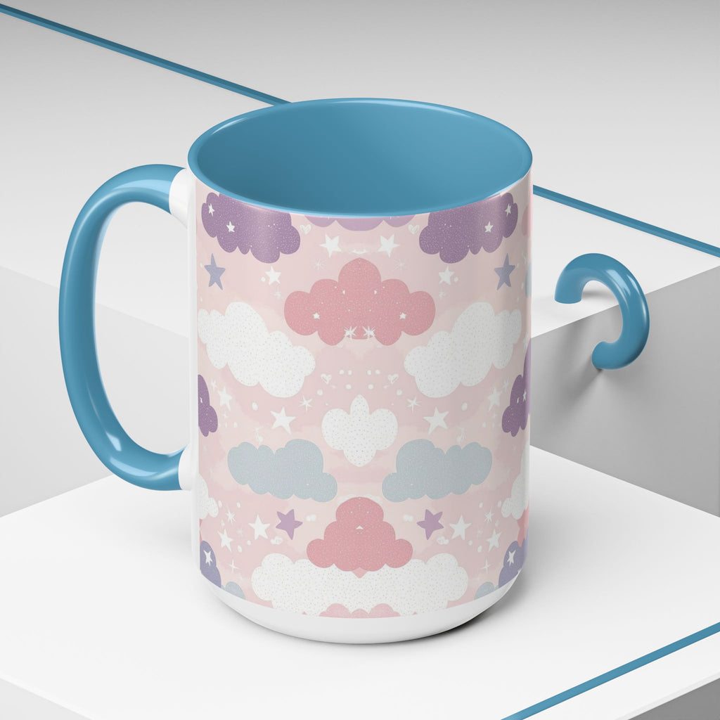 Pastel Cloud Pattern Coffee Mug | Cute Stars and Clouds Design