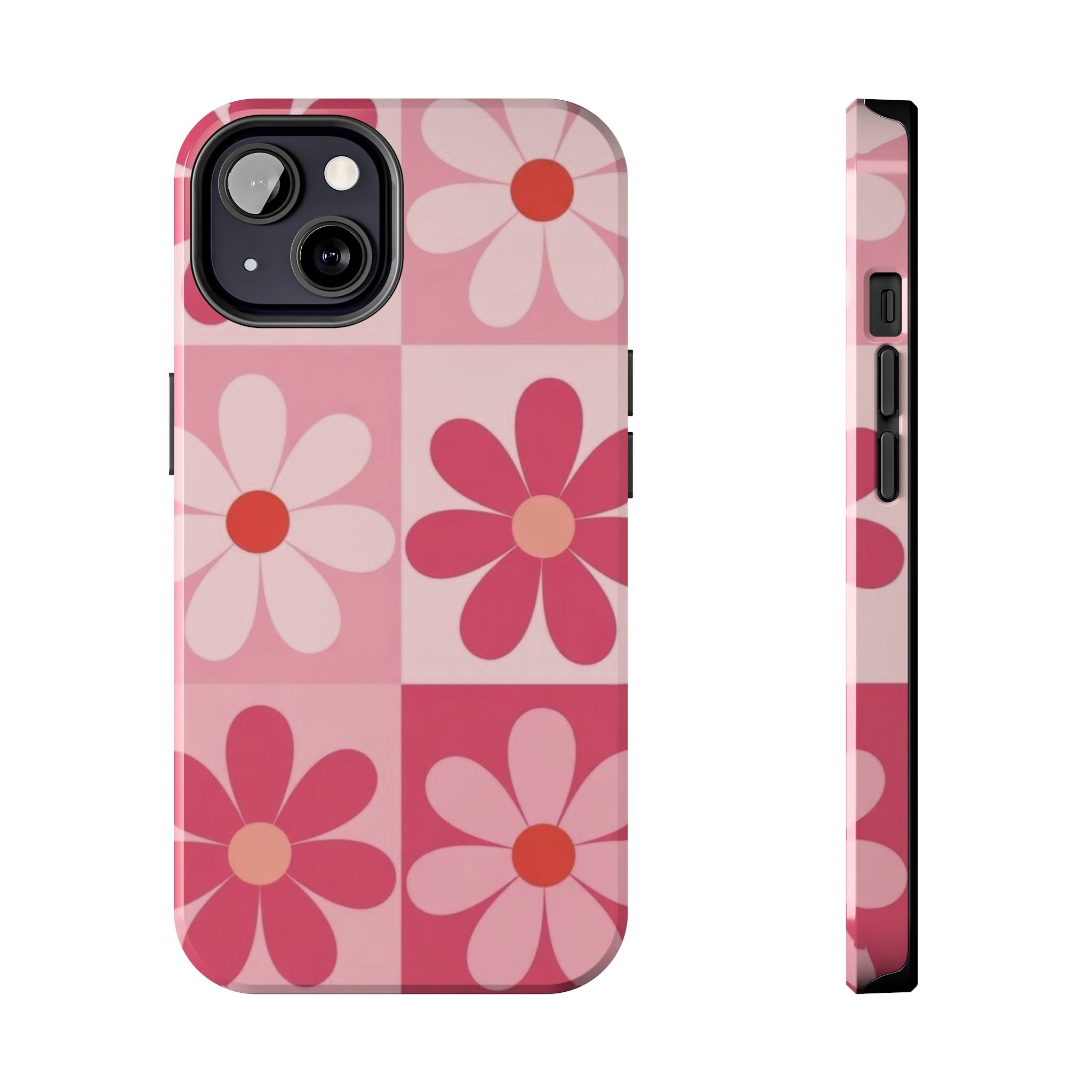 Pink Retro Daisy Phone Case — Tough Shockproof Floral iPhone Cover