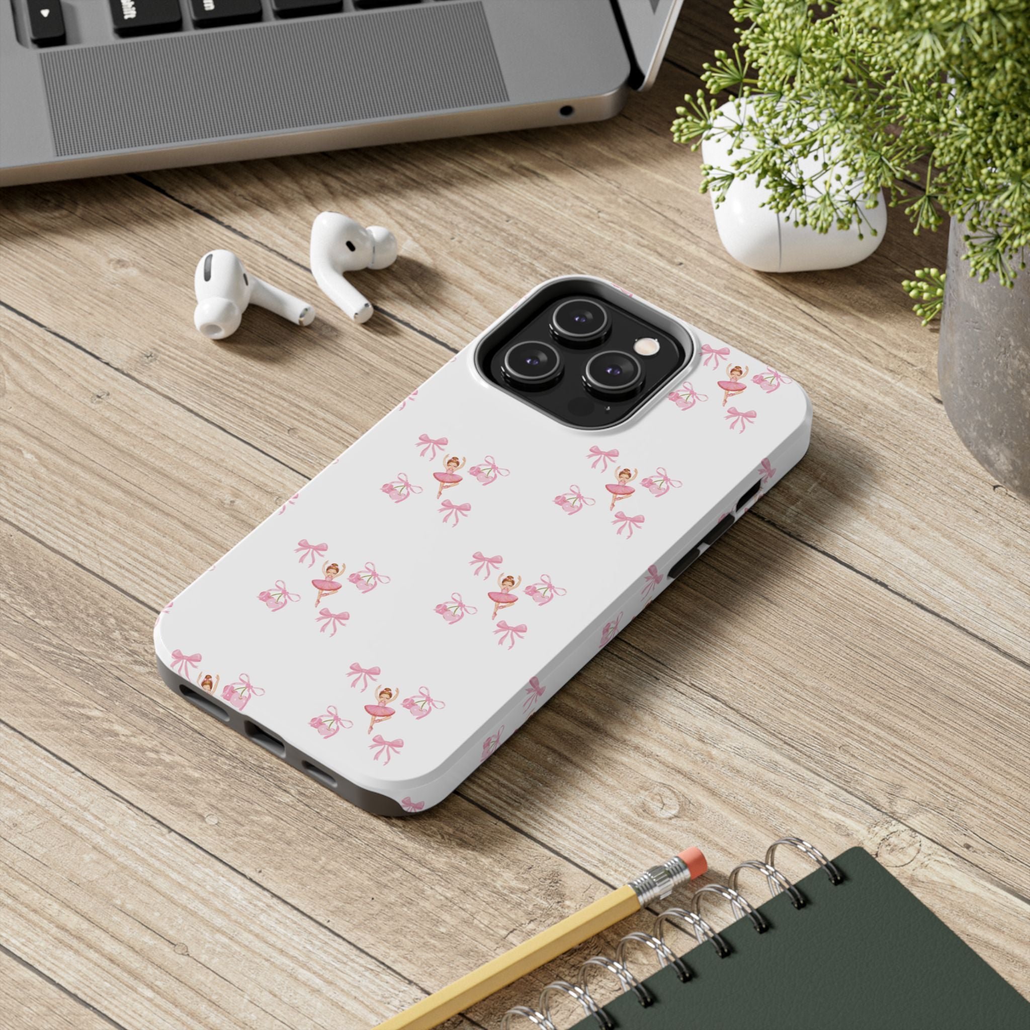 Pink Ballet Pattern Tough Phone Case — Cute Ballerina & Ribbon Design