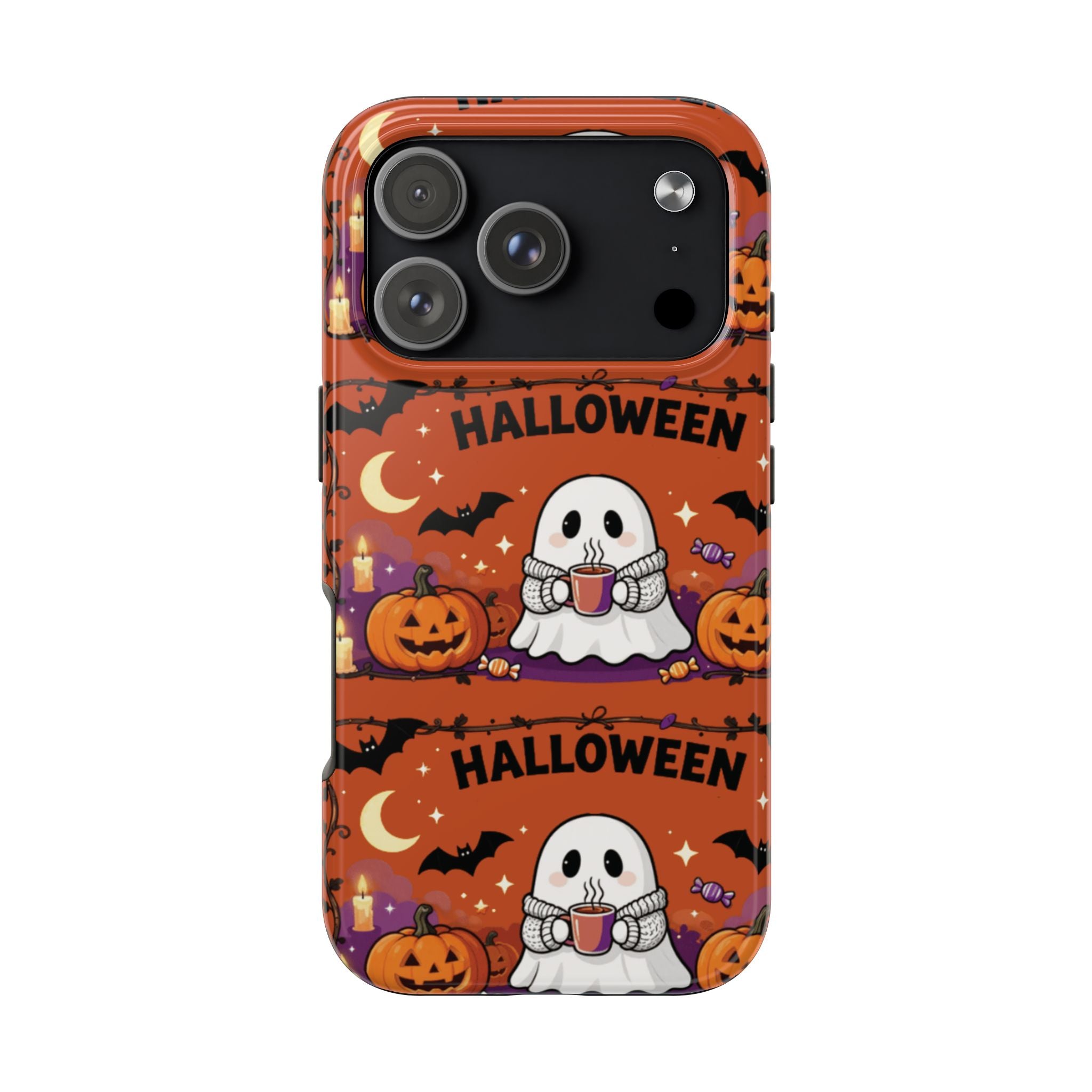 Halloween Ghost Pattern Tough Phone Case — Cute Pumpkin & Candy Halloween Phone Cover
