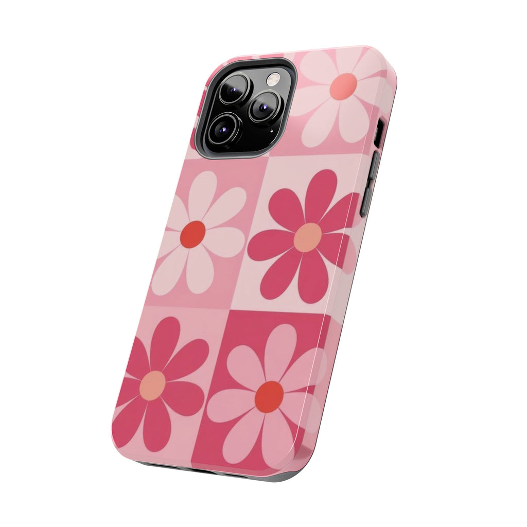 Pink Retro Daisy Phone Case — Tough Shockproof Floral iPhone Cover