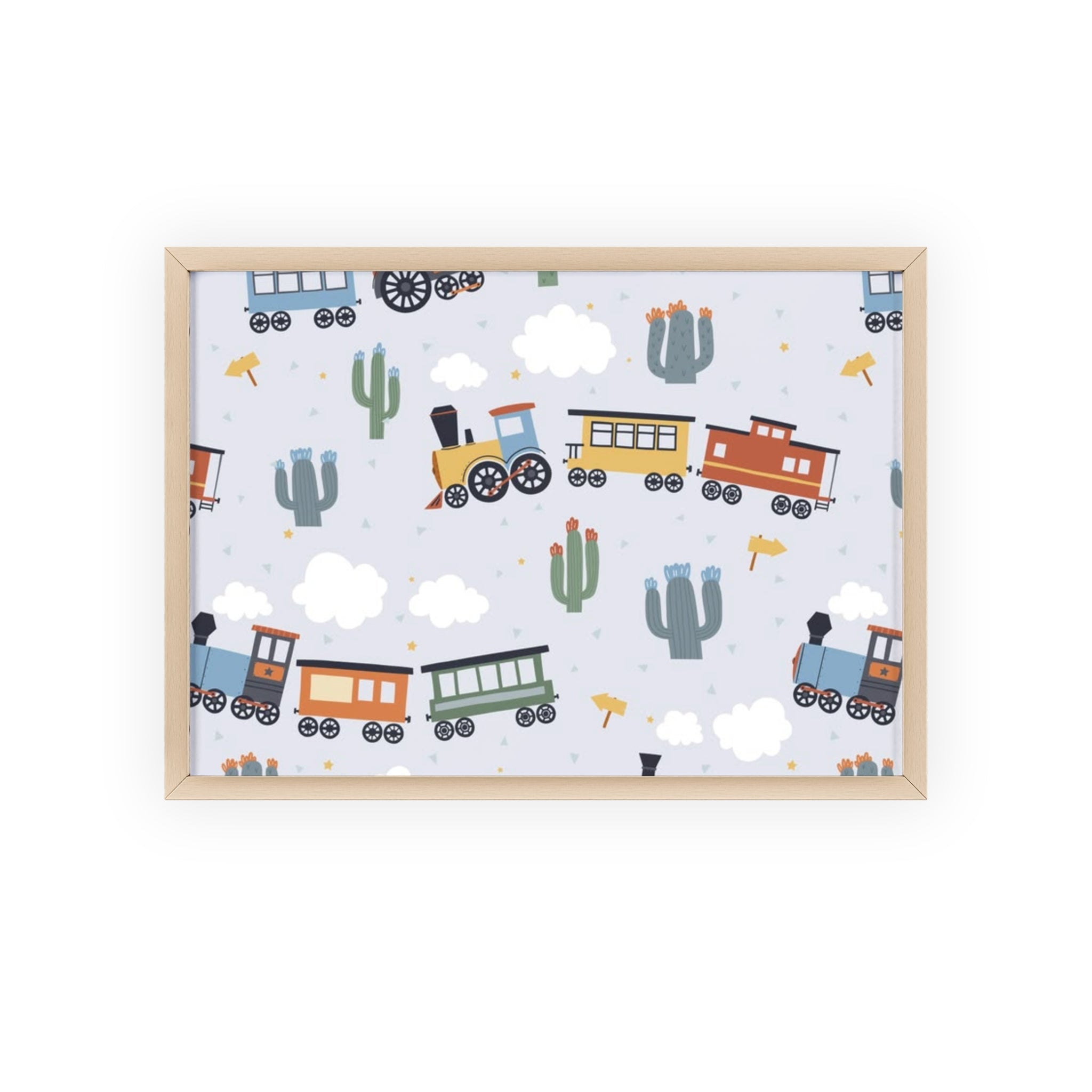 Kids' Train Poster with Wooden Frame — Nursery Wall Art, Playroom Decor