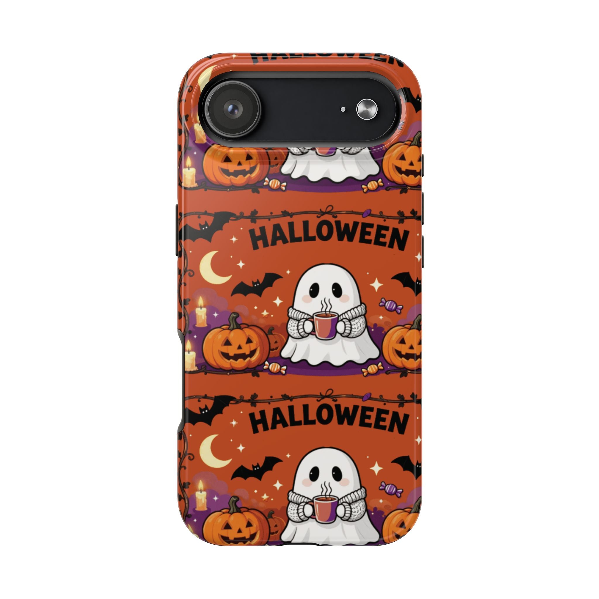 Halloween Ghost Pattern Tough Phone Case — Cute Pumpkin & Candy Halloween Phone Cover