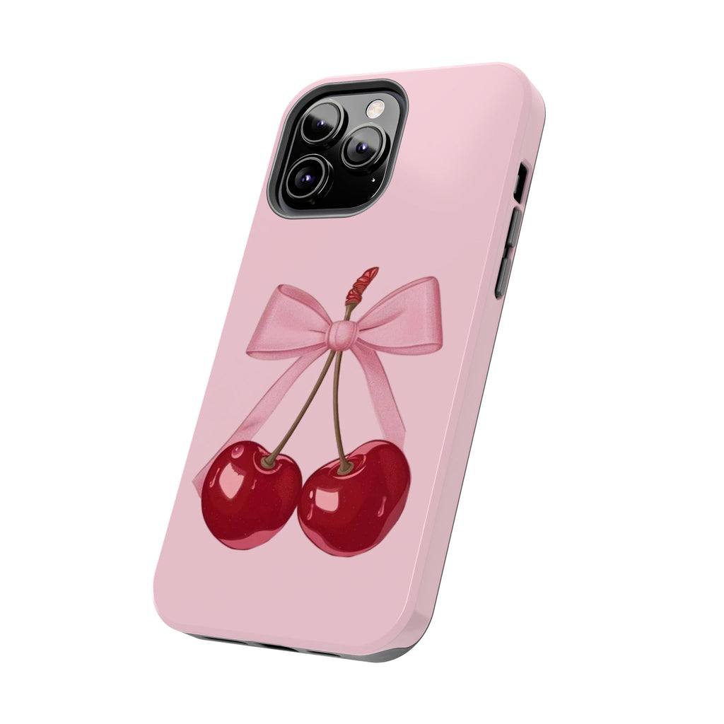 Pink Cherry Tough Phone Case — Cute Bow Cherry Protective Phone Cover