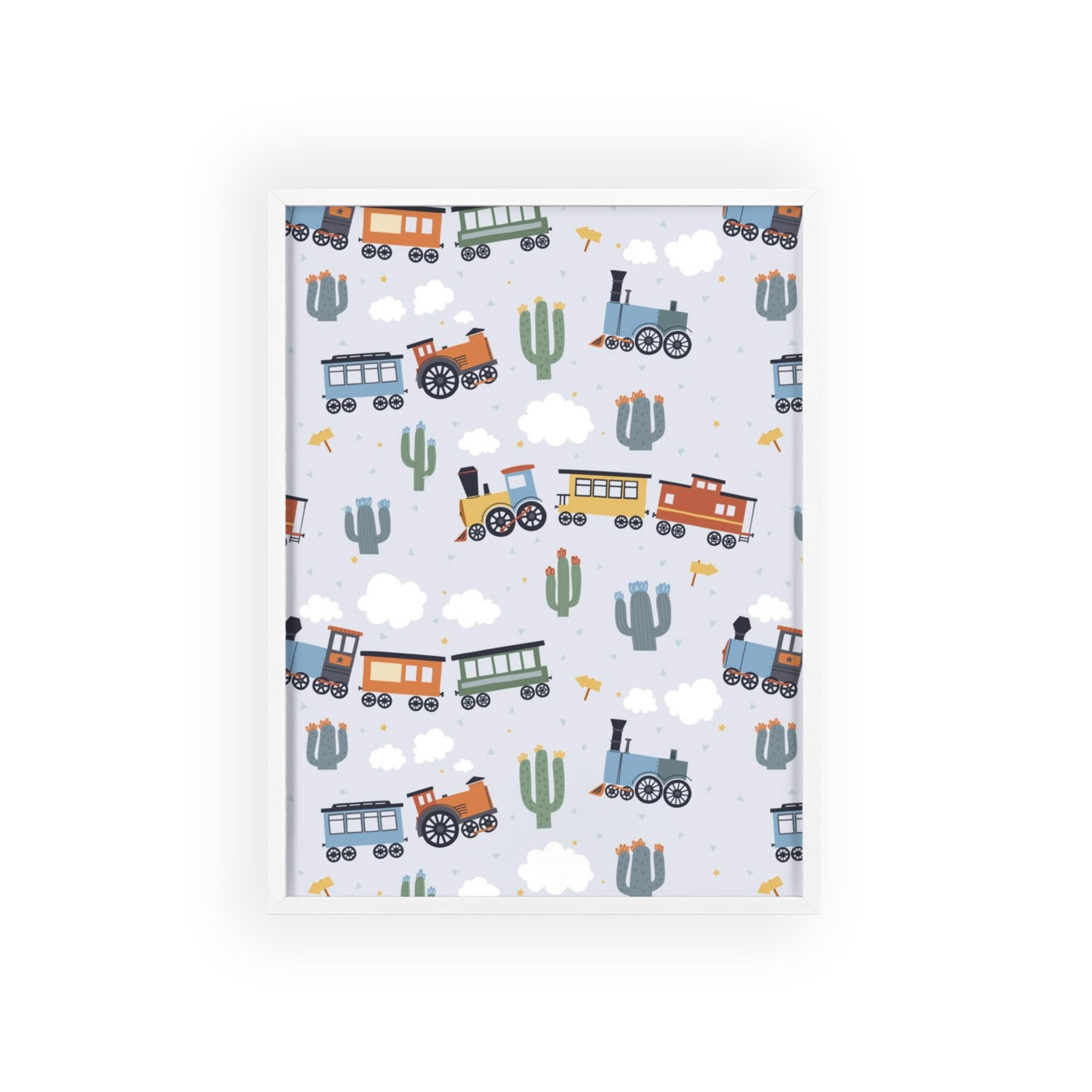 Kids' Train Poster with Wooden Frame — Nursery Wall Art, Playroom Decor