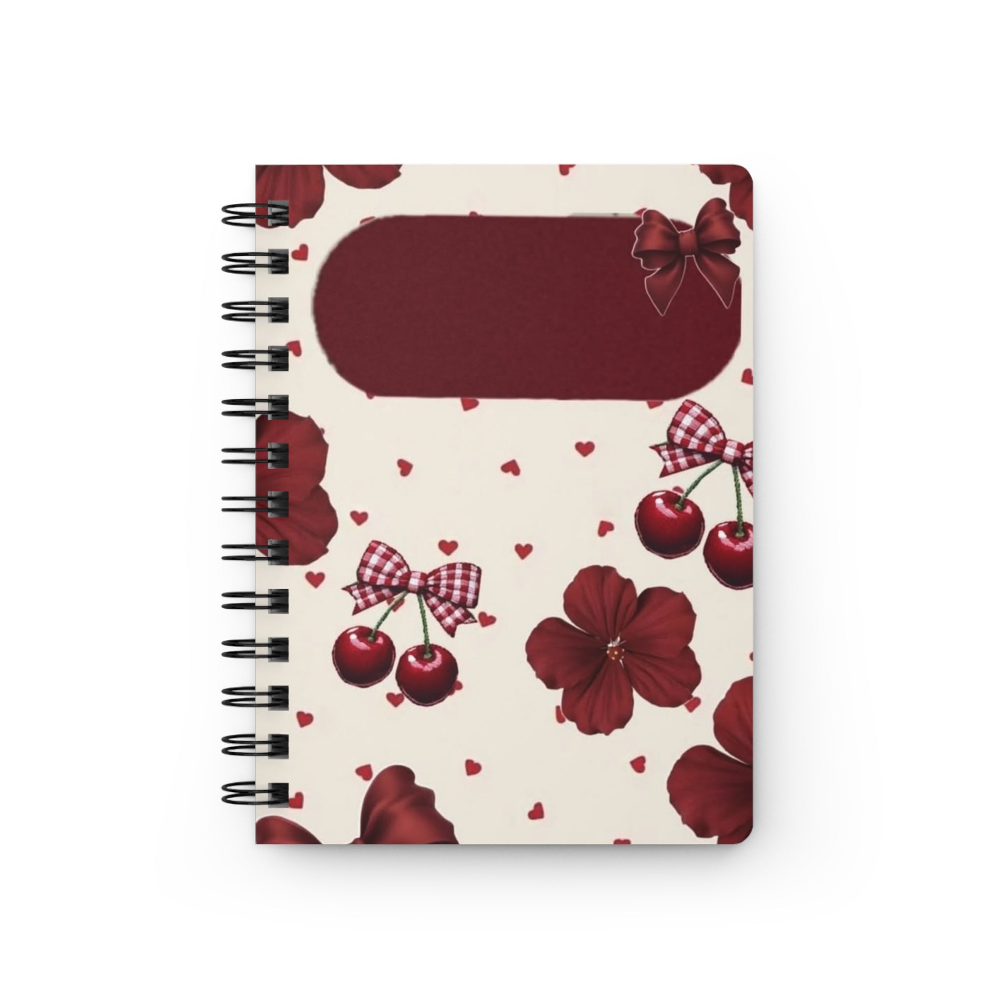Kawaii Brown-Haired Girl Spiral Journal | Cherry Floral Pattern Spiral Journal