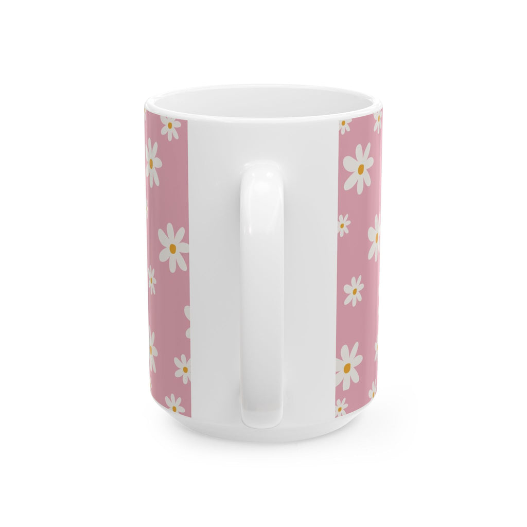 Pink Daisy Pattern Ceramic Mug — Floral 11oz & 15oz Coffee Cup