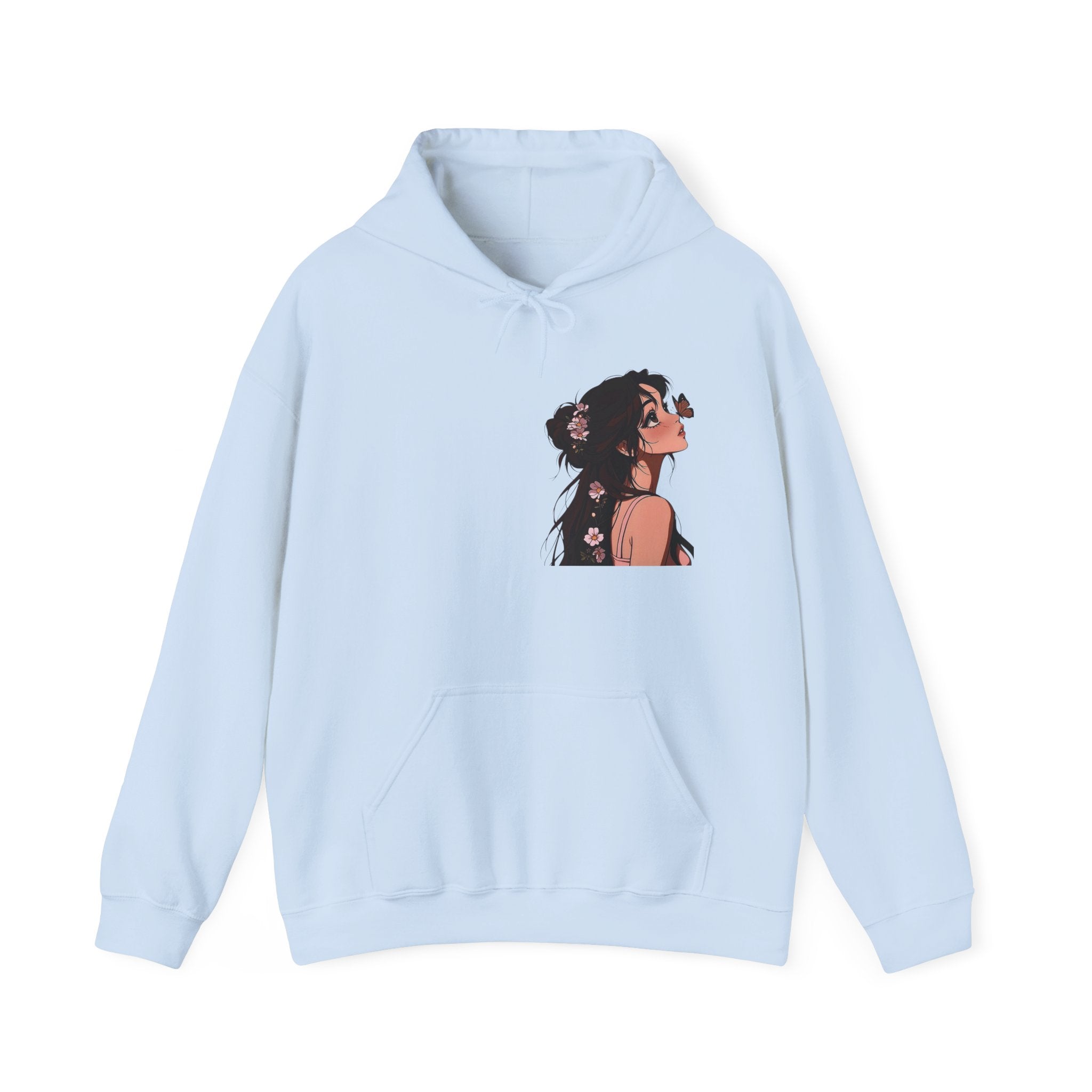 Girl Looking Up with Butterfly Hoodie | Anime Portrait Sweatshirt