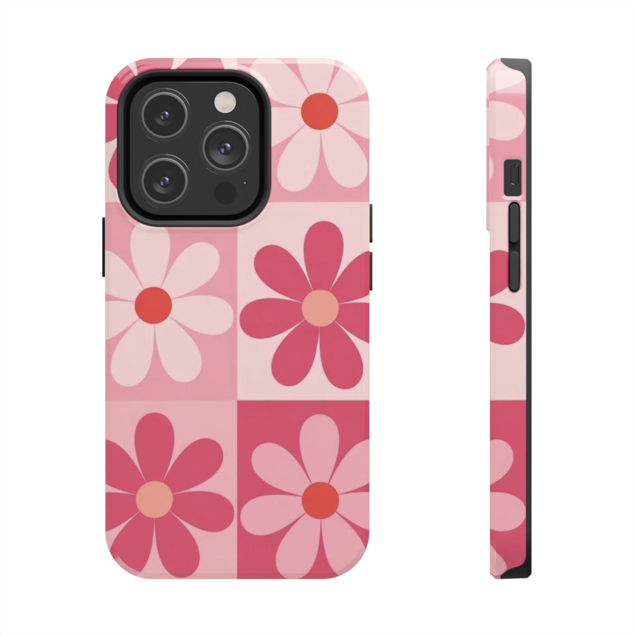 Pink Retro Daisy Phone Case — Tough Shockproof Floral iPhone Cover