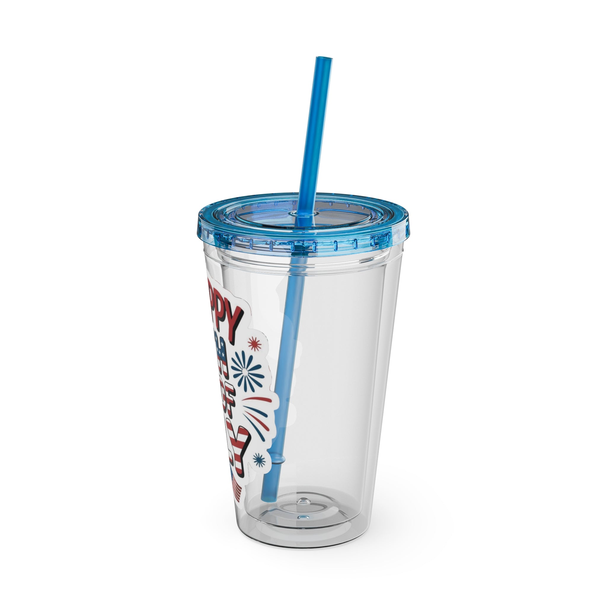 Happy 4th of July Tumbler | 16oz Straw Cup, Patriotic Fireworks Flag Design
