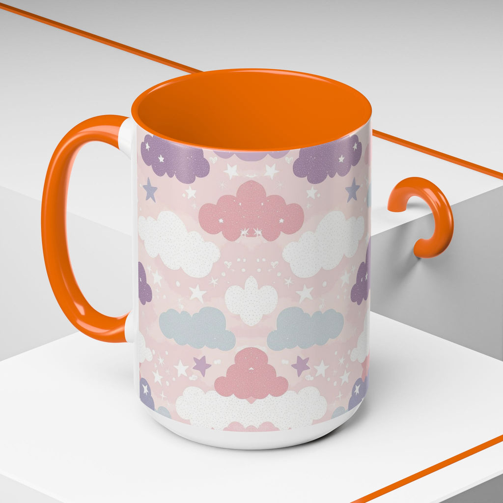 Pastel Cloud Pattern Coffee Mug | Cute Stars and Clouds Design