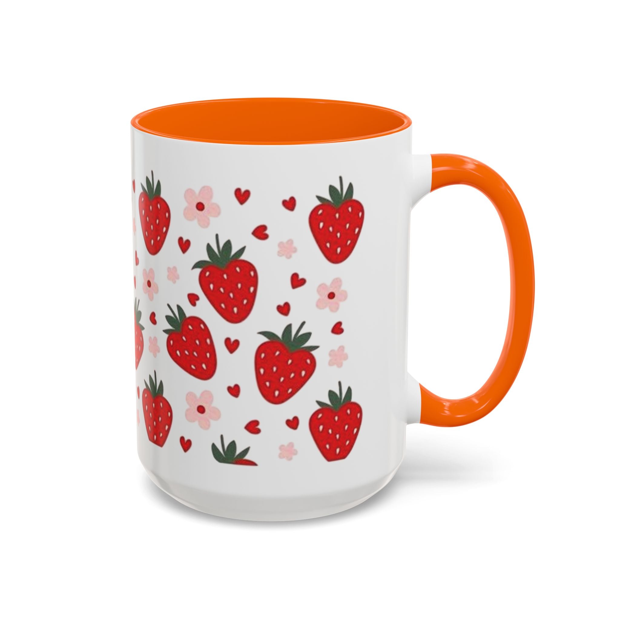 Strawberry Pattern Accent Coffee Mug — Cute Red Berries & Hearts 11/15oz